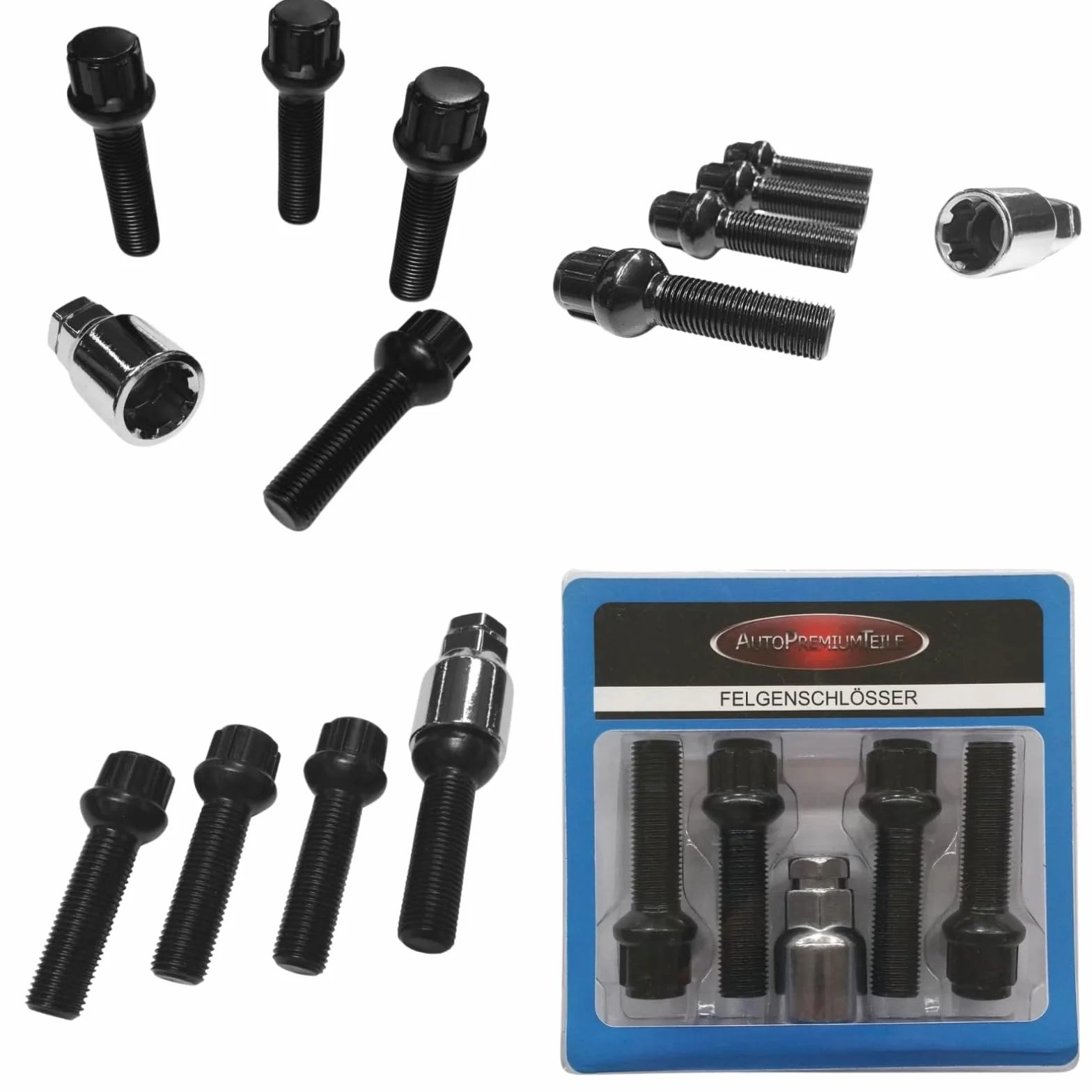 Blokada do felg M14 x 1,5 x 45 mm, ściągacz kulkowy R14, kompatybilny z Mercedes-Benz 4 x czarne zamki do felg, zestaw zabezpieczeń felg, zabezpieczenie przed kradzieżą, zamki do kół, śruby do kół