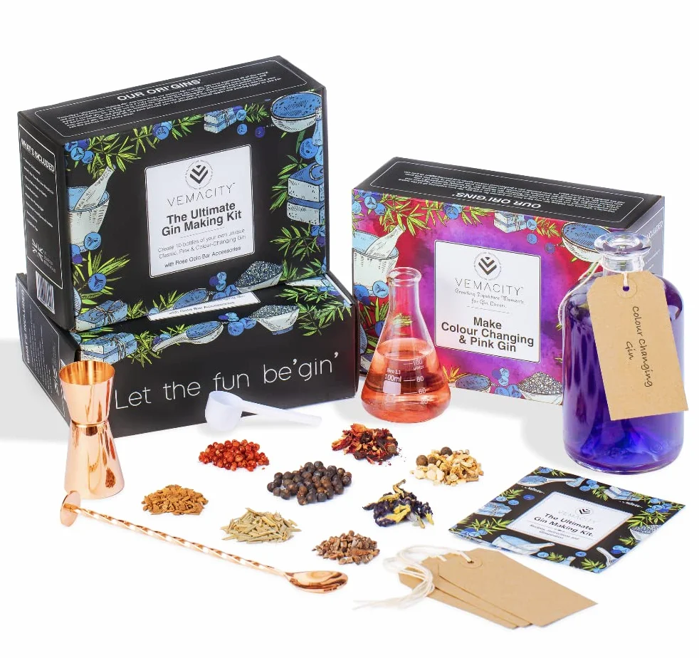 Gin Making Kit Create 10 Bottles Classic Colour Changing Pink Gin Gift Set 13 Botanicals Recipe Book Rose Gold Accessories