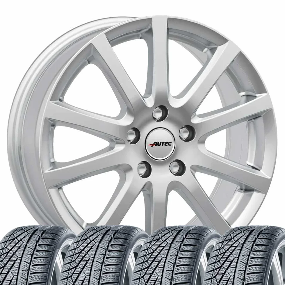 4 rowery zimowe kompletne koła Skandic 7,5x18 ET 49 5x108 srebro brylantowe z 225/55 R18 98V HAN Kinergy 4S 2 H750 FR