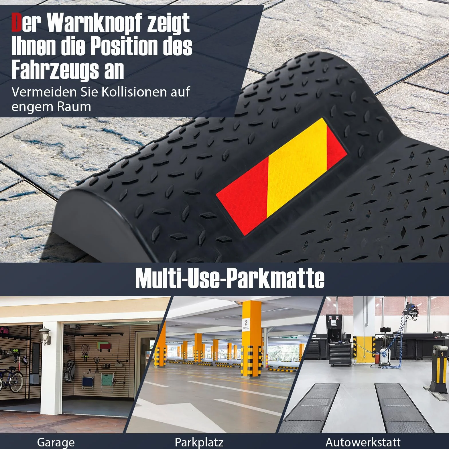 COSTWAY 2-częściowy zestaw mat parkingowych z progiem hamulcowym, pomoc przy parkowaniu, ogranicznik parkowania, gumowe stopery samochodowe, ochrona przed wjazdem do garażu, parkingu