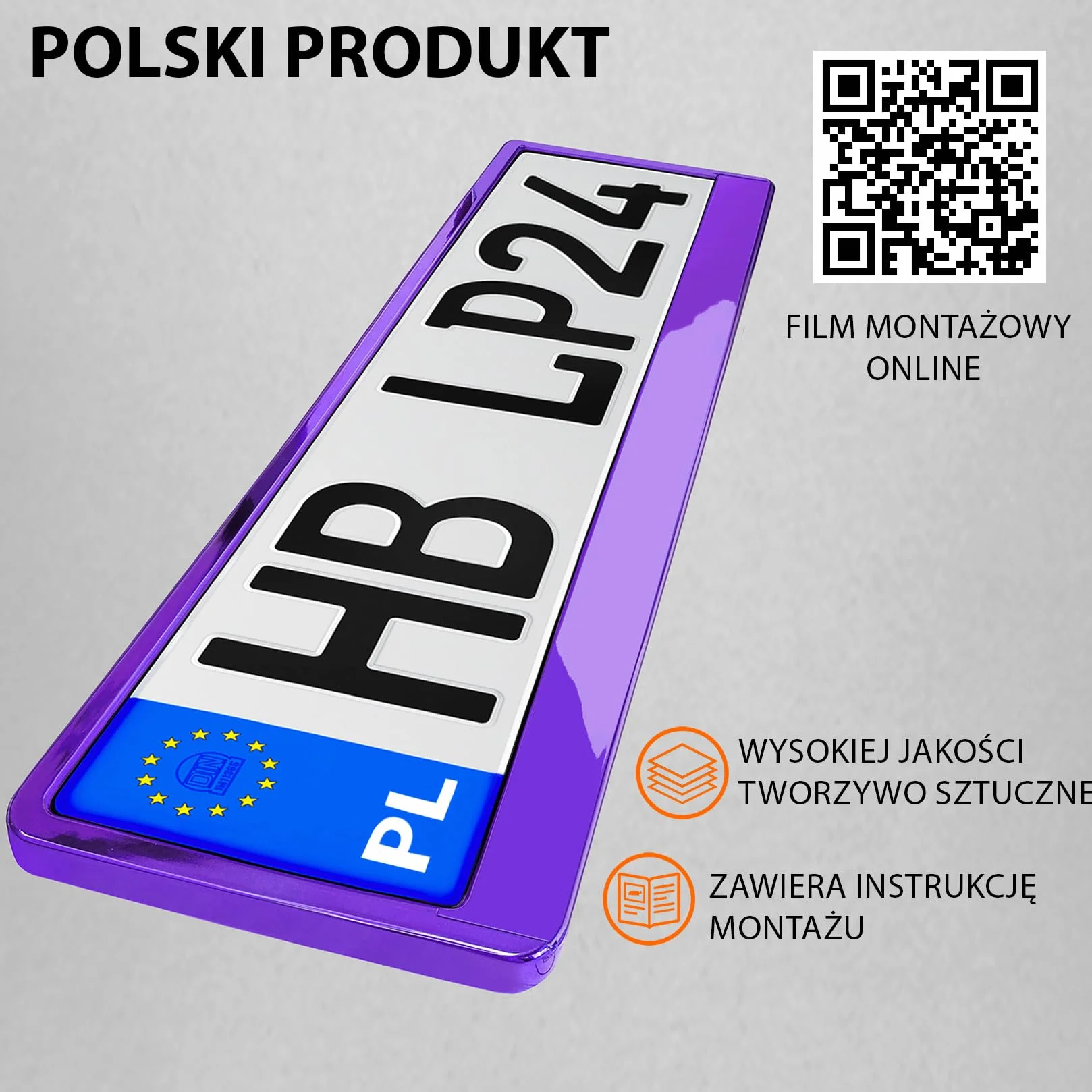 2x Uchwyt tablicy rejestracyjnej - trwały i bezpieczny - 8 śrub - fioletowy chrom - 520x110 mm - Ramka do tablic rejestracyjnych - pasuje do każdego samochodu - dla polskich tablic PL - uniwersalny
