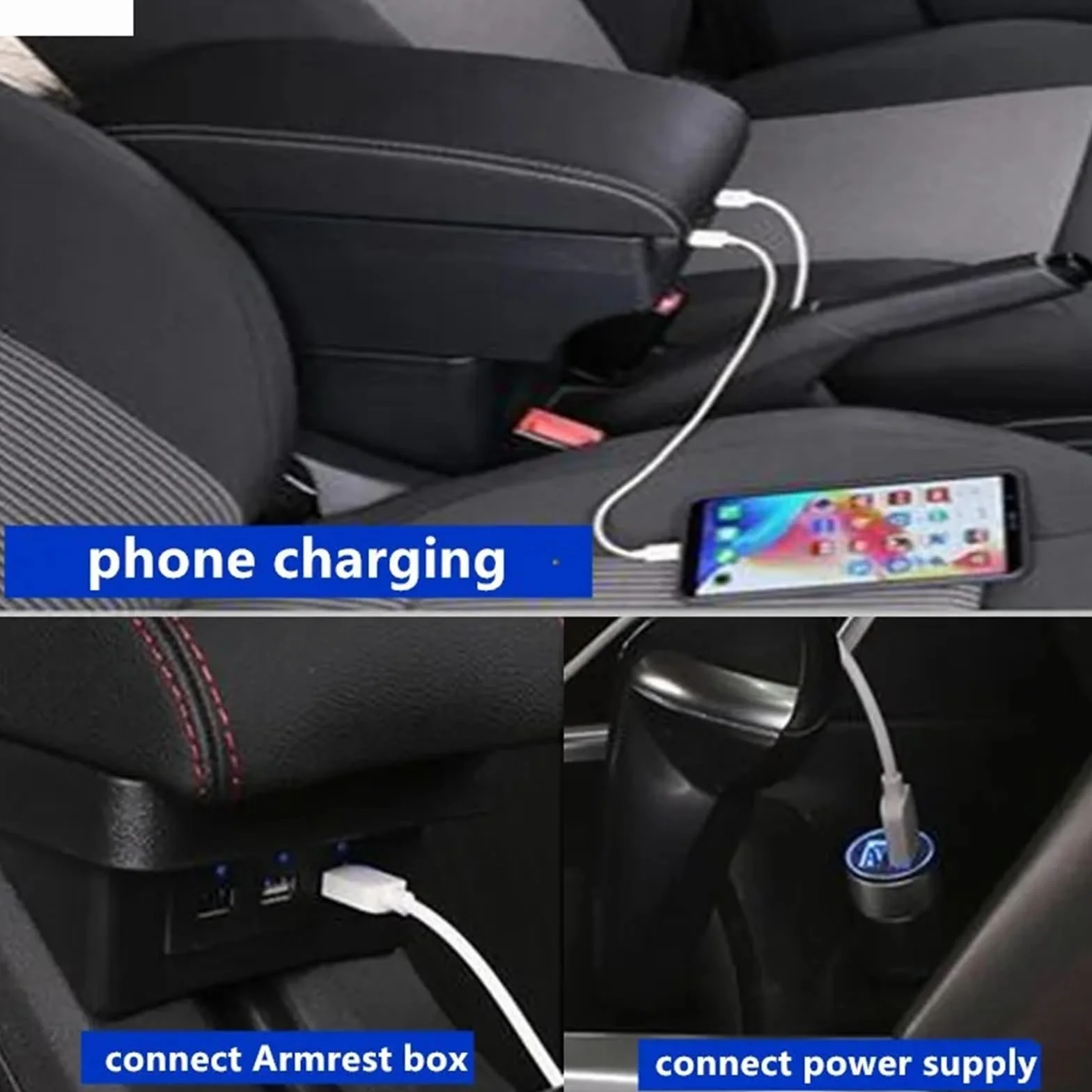 Armsteun Richter Bush Pasuje Do Nissan March Micra K13 Podłokietnik Box Pasuje Do Nissan Sunny Car Podłokietnik Ramię Schowek Części Do Modernizacji Akcesoria Samochodowe(B1 white line 3USB)