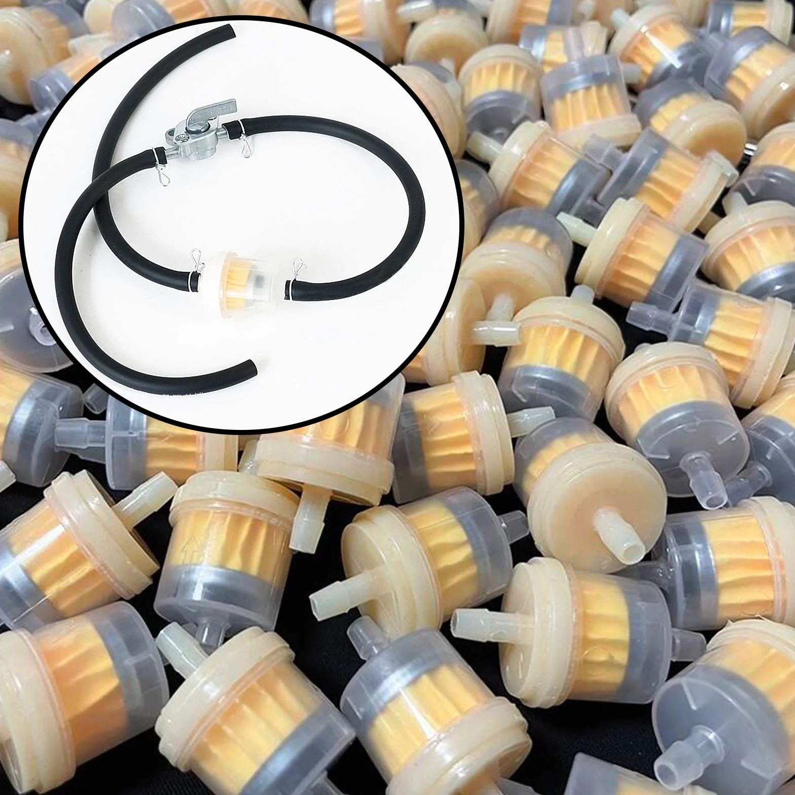 Wąż do paliwa, filtr benzynowy do motocykla, motoroweru, zestaw zawiera 3 sztuki 15 cm przewód paliwowy 5 mm + 4 filtry benzynowe 5 mm + 10 sztuk obejm do węża do samochodu, motocykla, skutera,