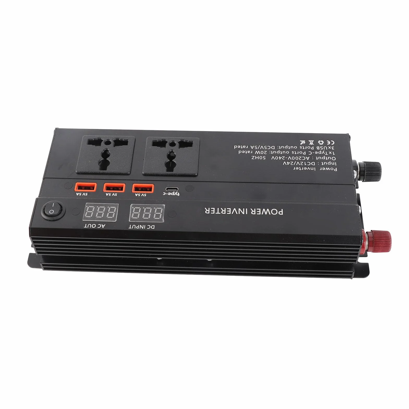 Karlak 4000W DC 12/24 V do AC 220V CAR CONVERTER, z Interfejsem Typu C, 3 USB, 2 Zapalniczce Papierosów, do Podnośnika, Napięcie, Przeciążenie, Przegrzanie