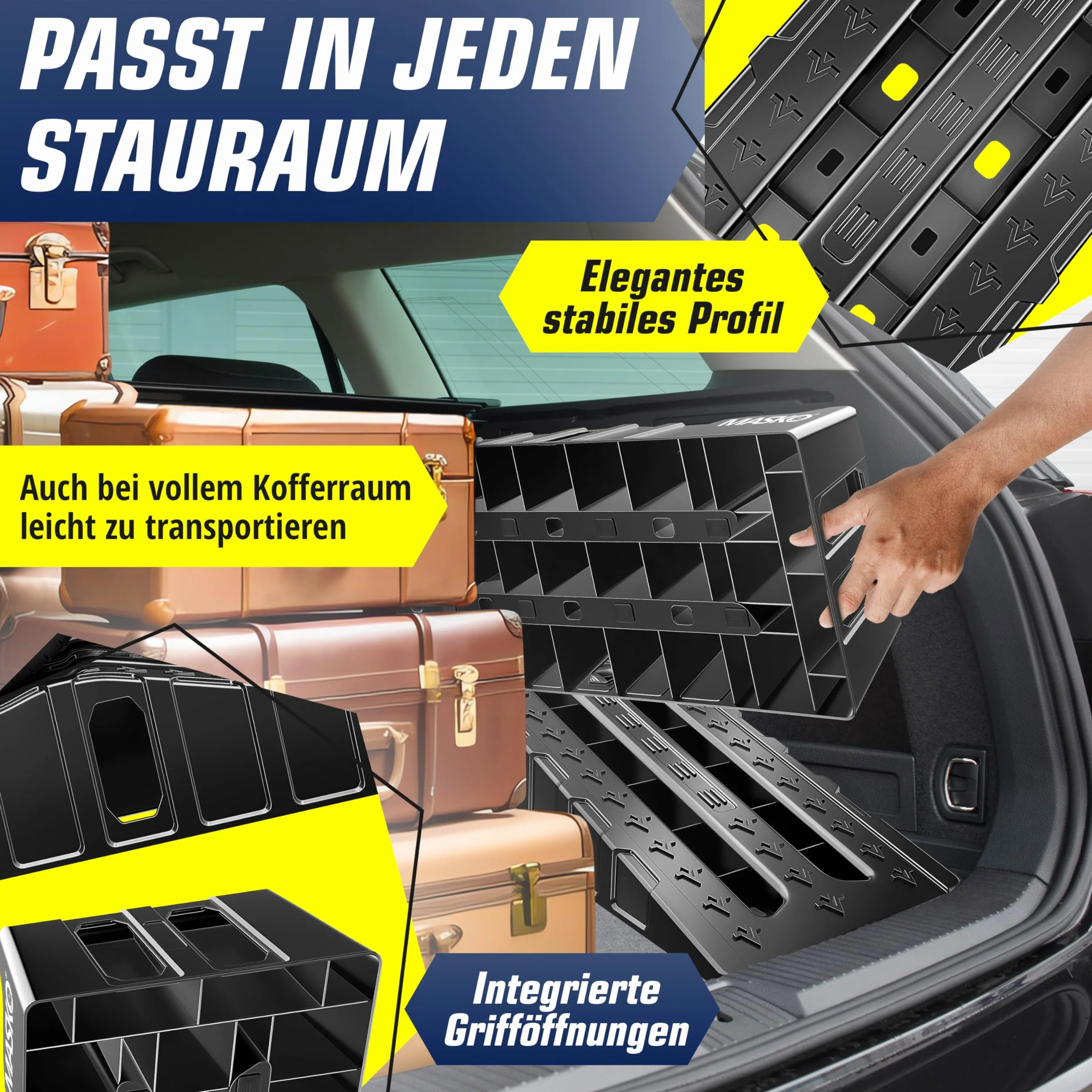 MASKO® Zestaw 2 ramp najazdowych do 7 ton nośności, rampa samochodowa z zabezpieczeniem przed wyciągnięciem, antypoślizgowa, stabilna, bardzo szeroka rampa
