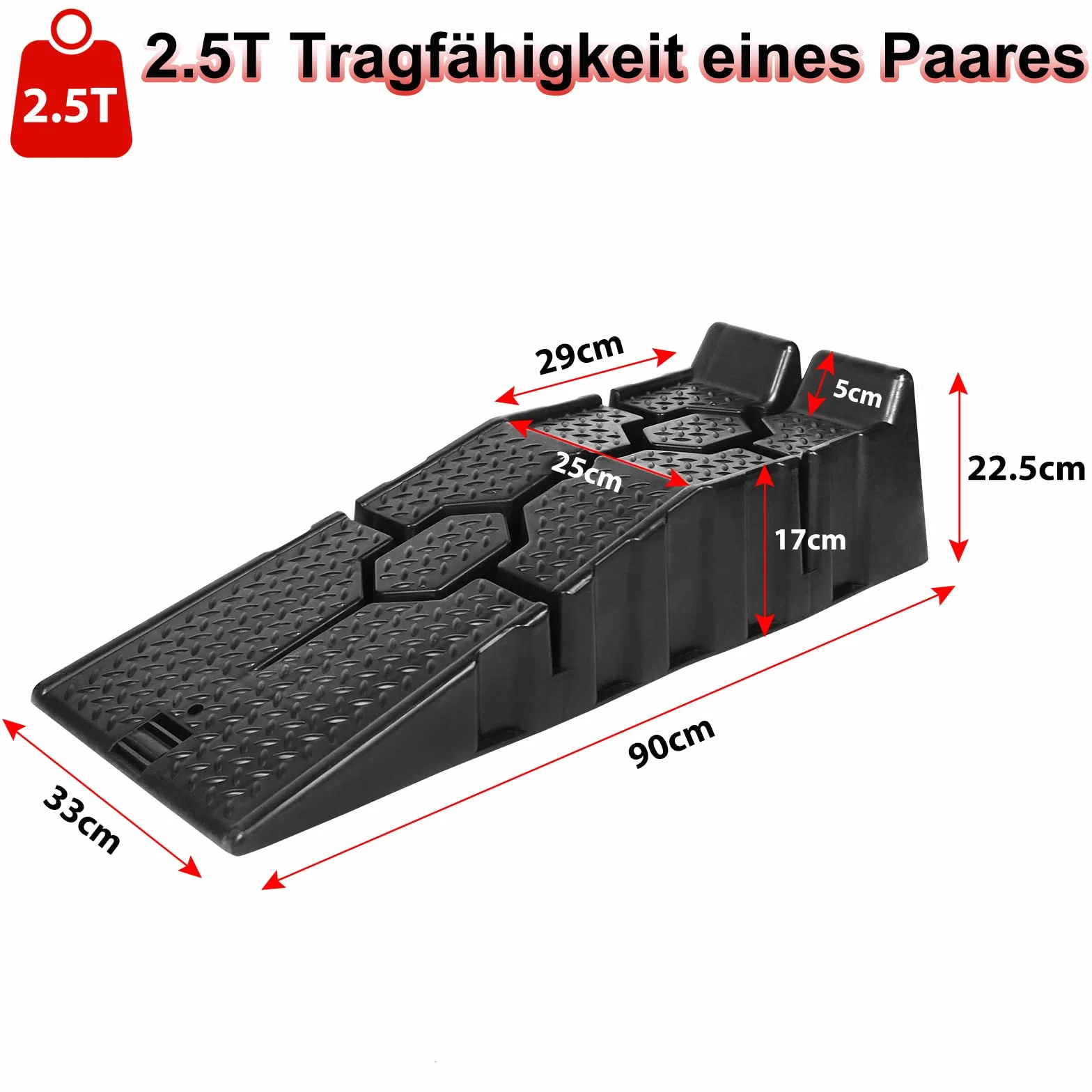 NAIZY Zestaw 2 ramp najazdowych 90x33x22,5 cm do 2,5 ton czarne