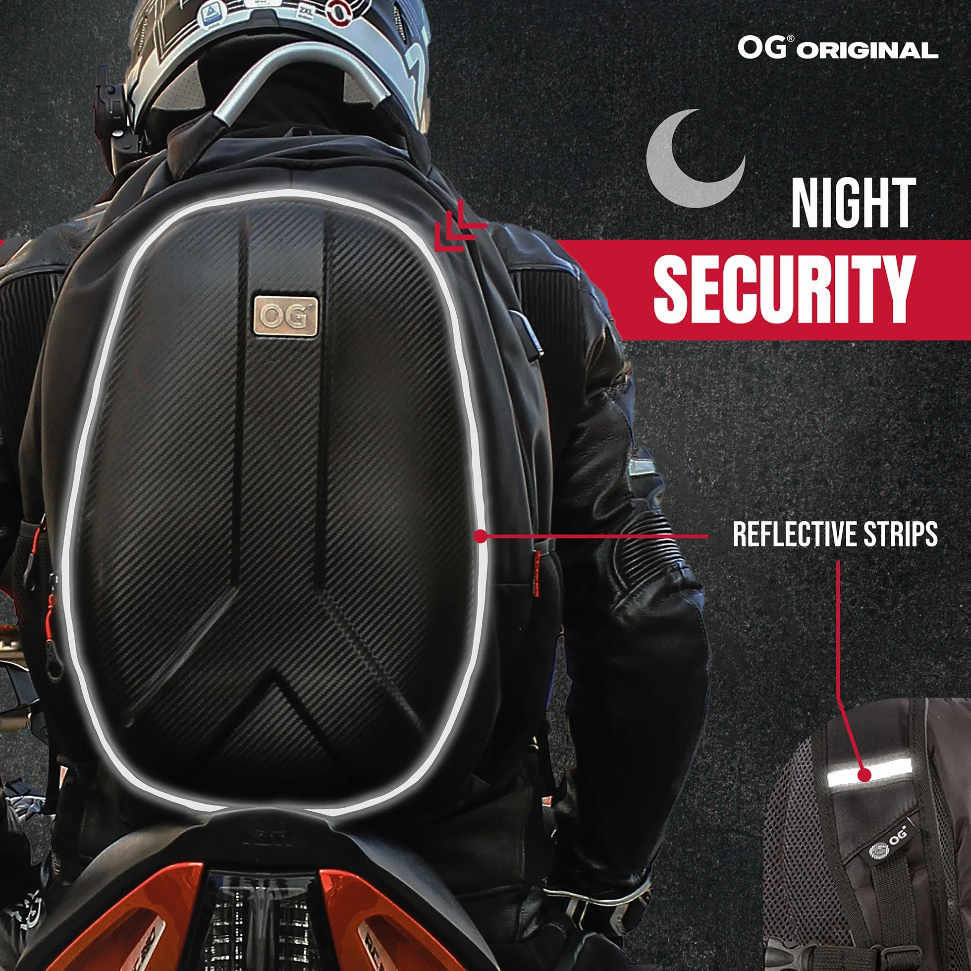 OG Original GetAway plecak motocyklowy wodoodporny twarda powłoka 35-45 L antykradzieżowy odblaskowy USB