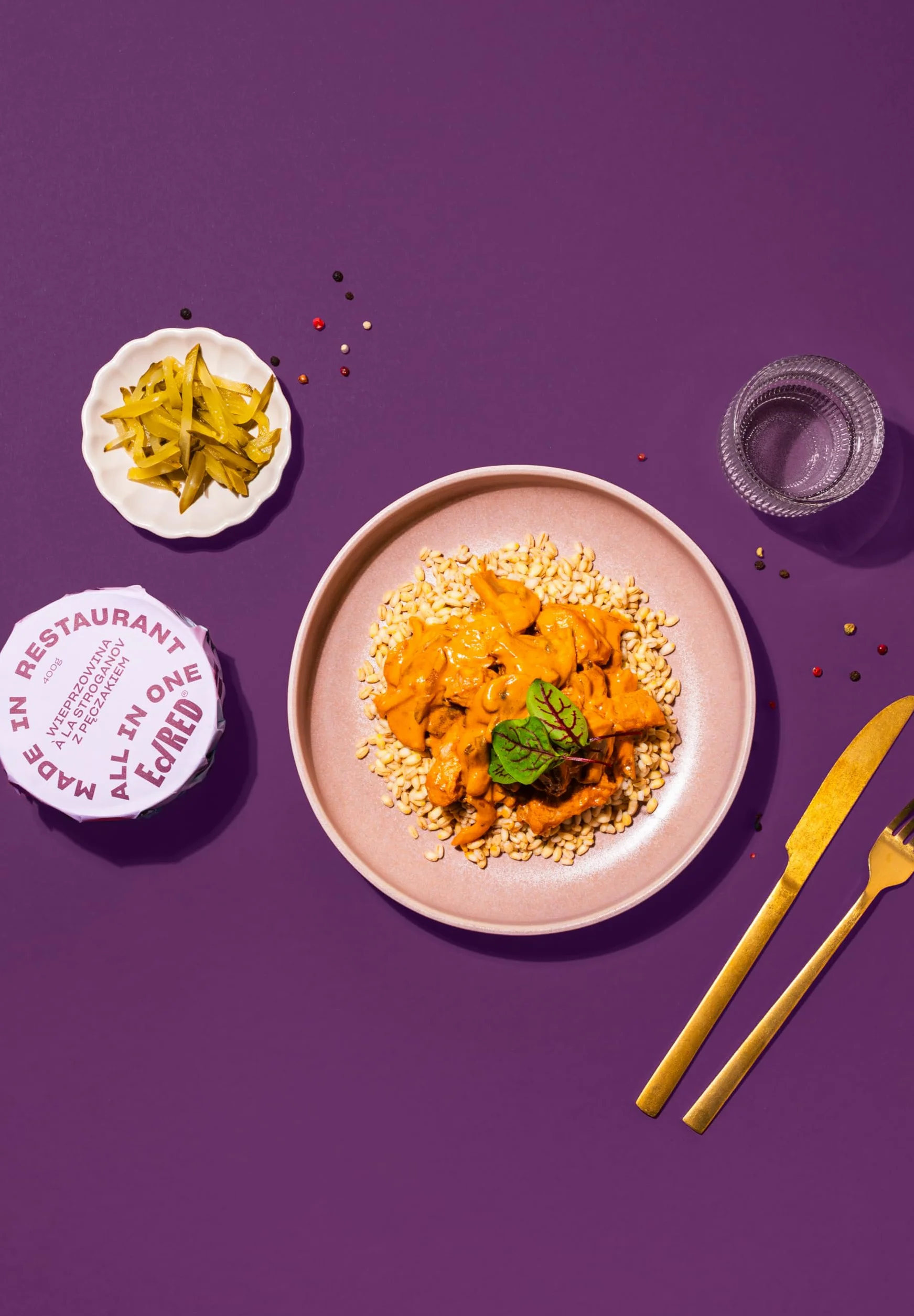 Ed RED ALL IN ONE/Wieprzowina a la stroganov z kaszą pęczak/dania gotowe/restauracyjny smak/najwyższa jakość, 400 g