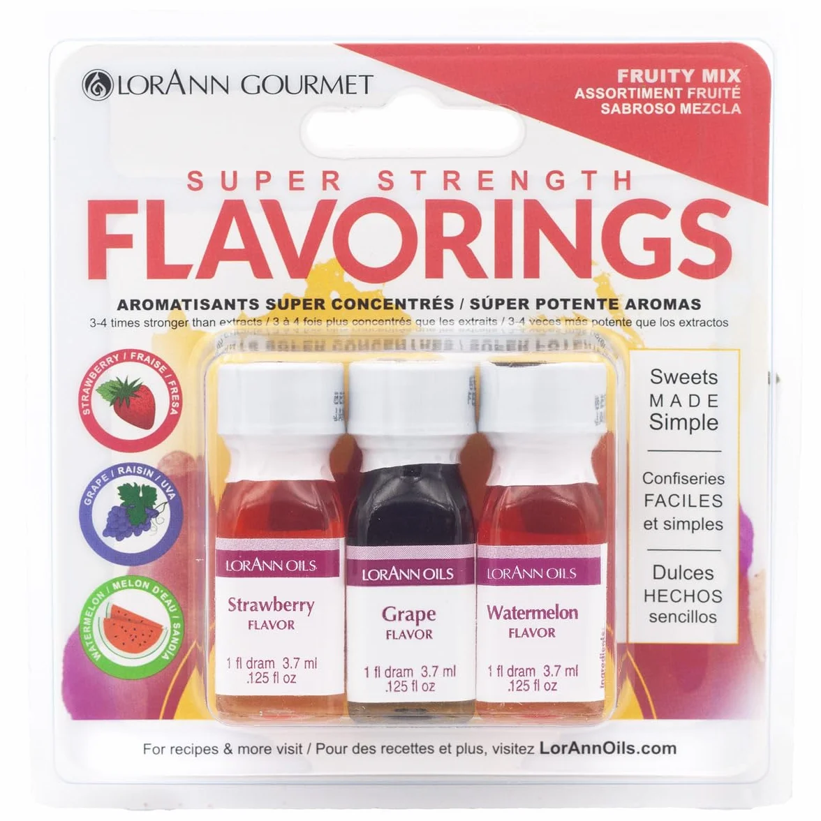 Candy & Baking Flavoring .125oz 3/Pkg-Fruit-Watermelon/Strawberry/Grape