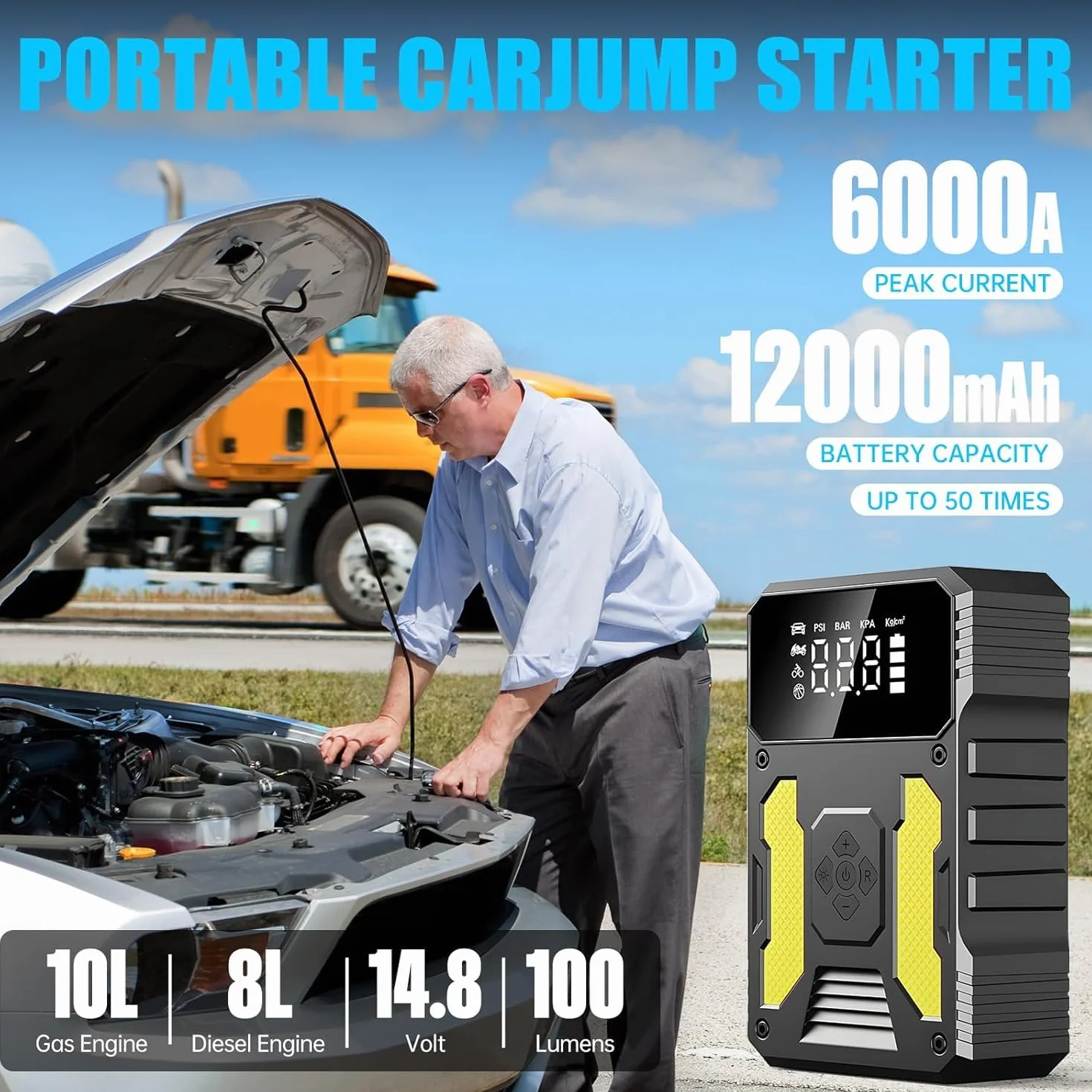 Ładowarka samochodowa 6000A Przenośna ładowarka do akumulatorów Booster Jump Box Jumper Power Pack Emergency Start Power