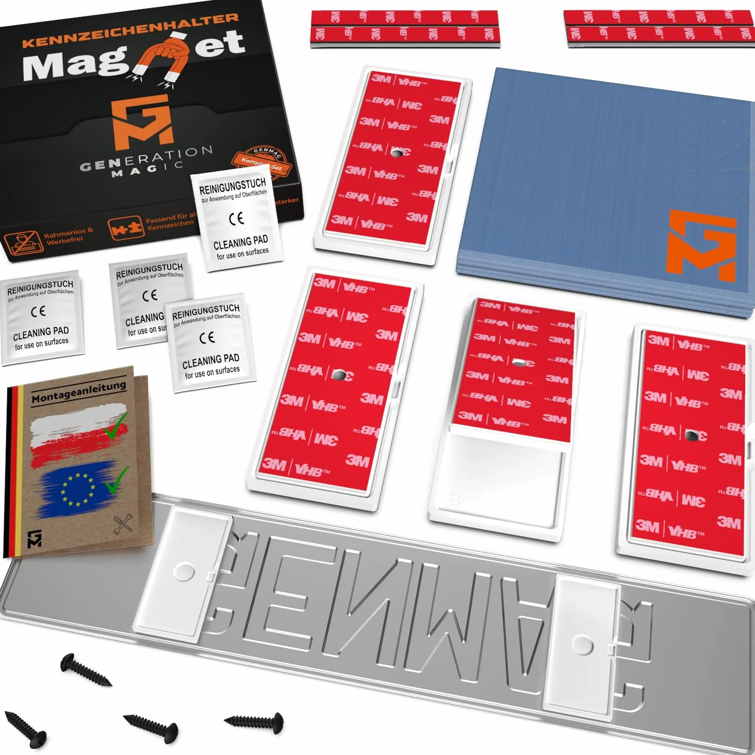 GENMAG 2x Ramki pod Tablice Rejestracyjne z Magnesem | Ramka pod Tablice Rejestracyjna | Ramki na Rejestracje | Magnetyczny Uchwyt Tablicy Rejestracyjnej | Bezramkowy Uchwyt do Tablic Rejestracyjnych