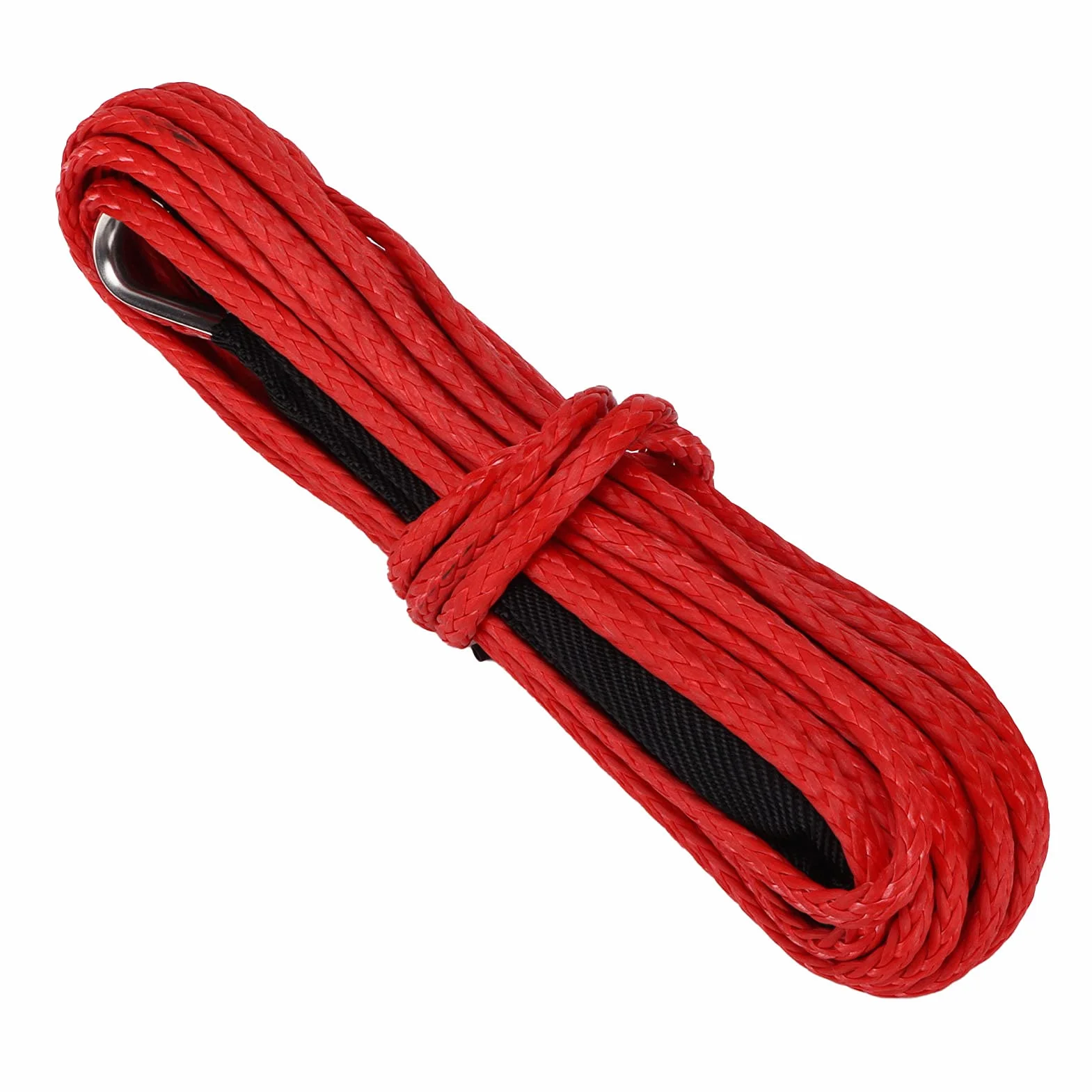 Lina Syntetyczna 15M Linka Wciągarki 7700LBS Nylonowa Linka Zastępcza z tuleją ochronną Kuty Hak do Pojazdów Terenowych ATV UTV SUV Truck Boat Kit i Heavy Duty (RED)