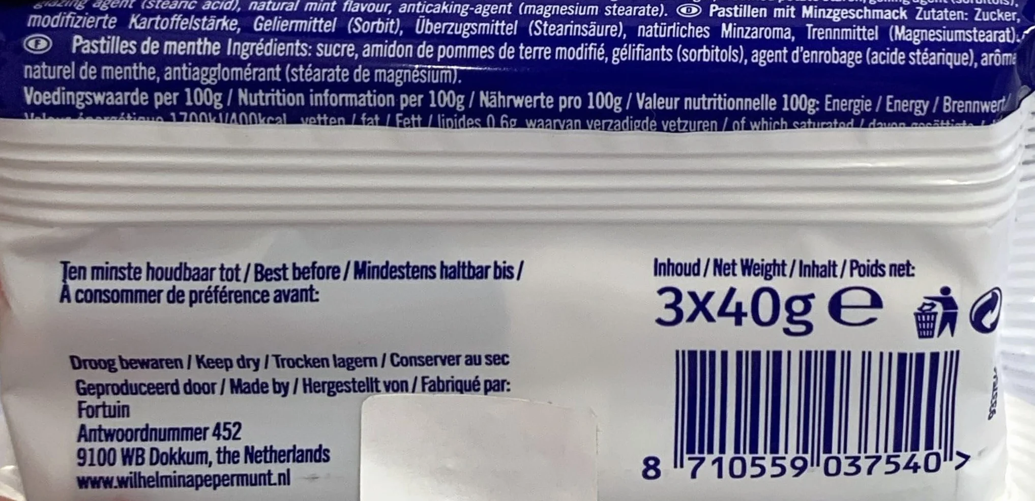 Fortuin Wilhelmina Pepermunt Vegan I Taler z mięty pieprzowej z Holandii, 3 rolki po 40g