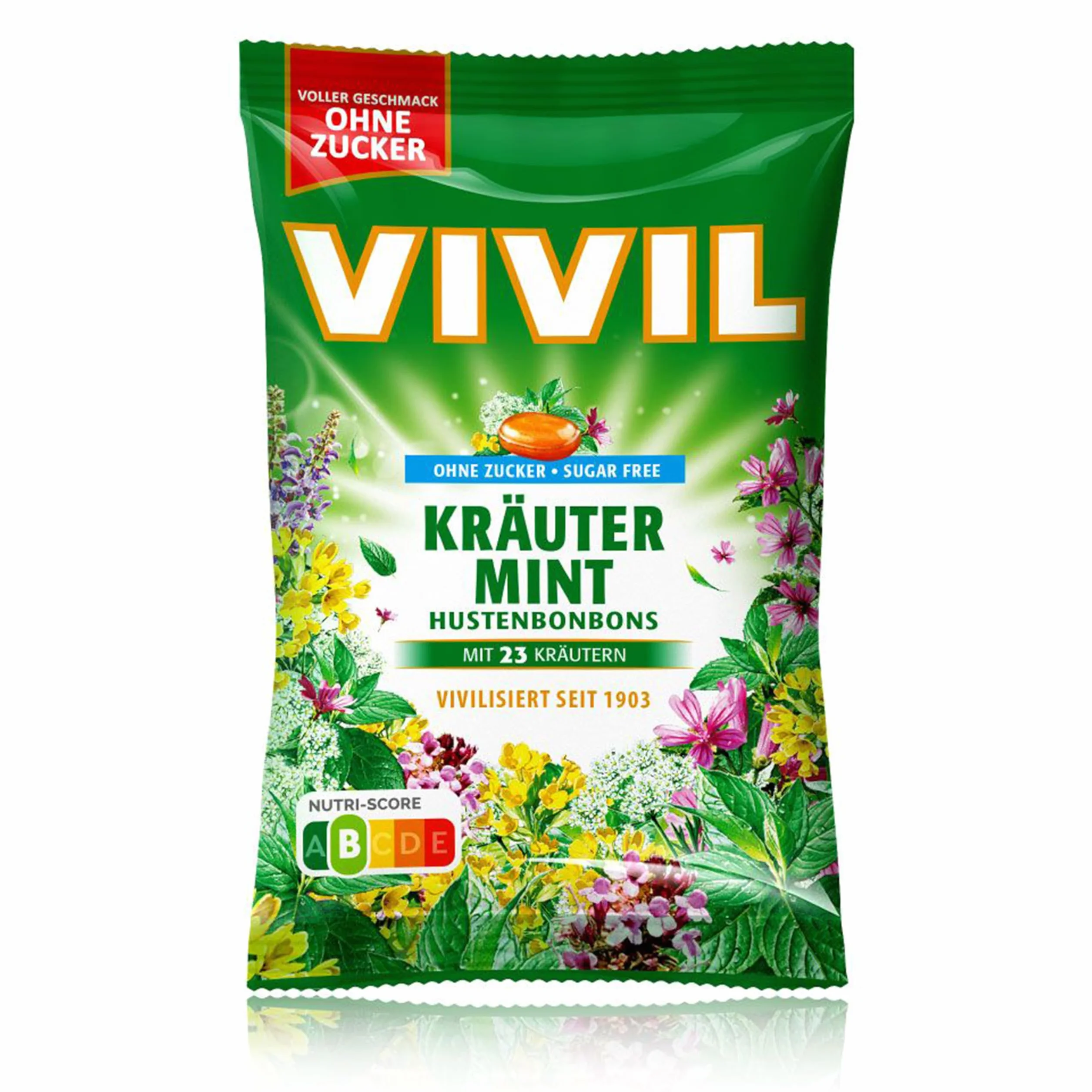 VIVIL Mięta ziołowa z 23 ziołami cukierki na kaszel bez cukru wegańskie 120 g