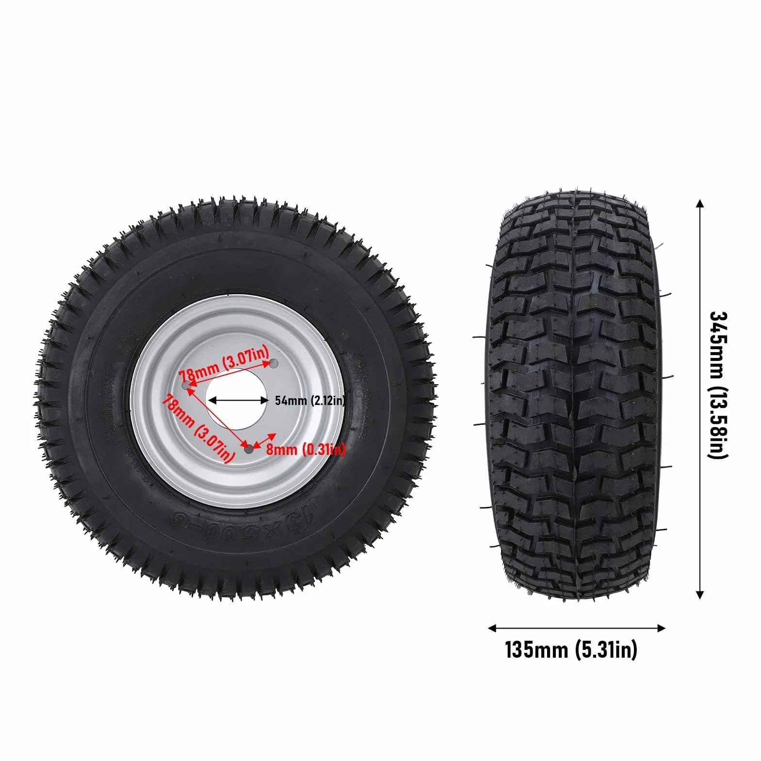 6-calowa Opona ATV, 13x5,00-6 Opona Próżniowa dla ATV Quad Off Road Go Kart Mini Bike Lawn, 13/5.00-6 Opona z Obręczami Pasuje do 6-calowych kół, Aluminium Aluminiowe