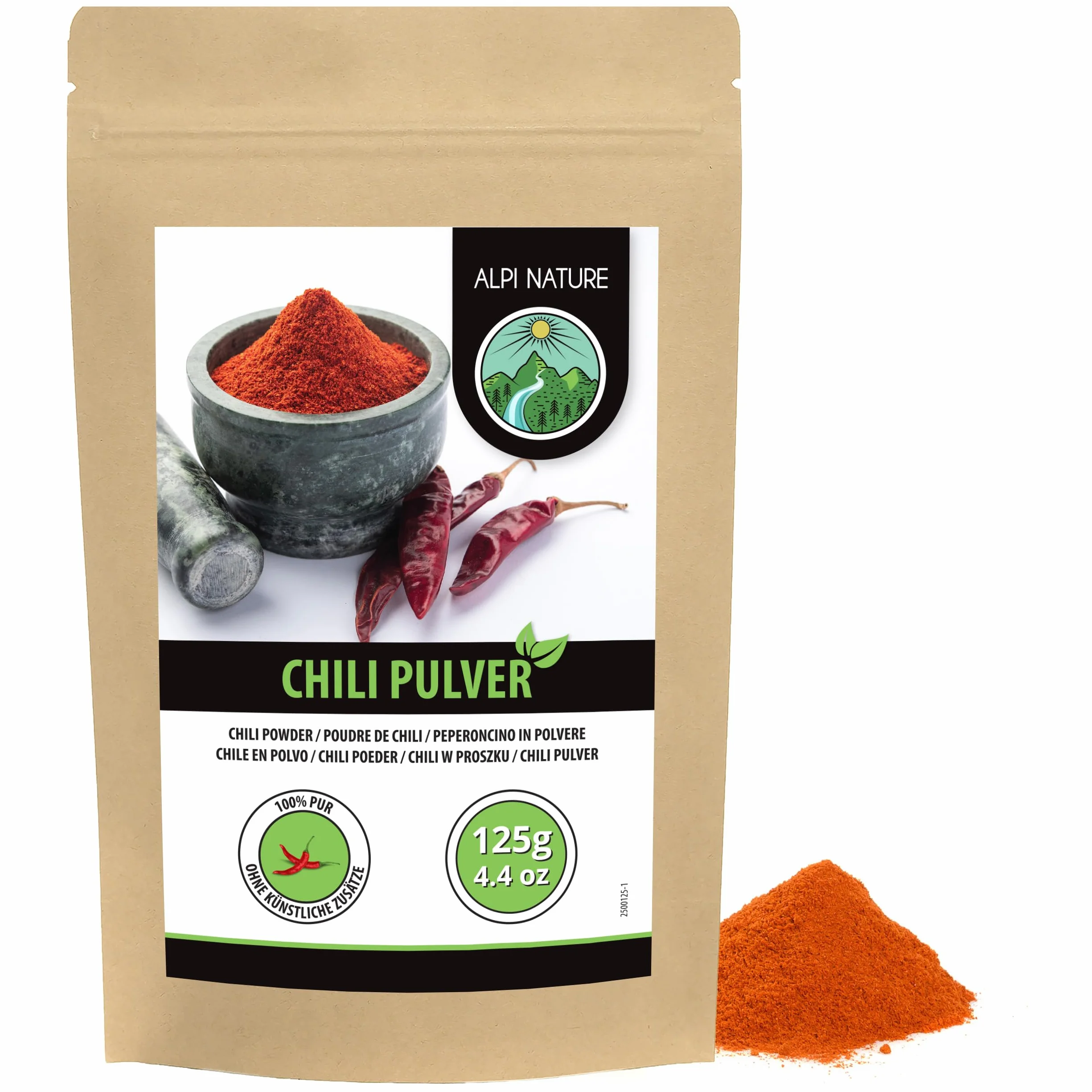 Alpi Nature Proszek Chili 125g, Suszone i Mielone Papryczki, Mielony Ostry Proszek Chili