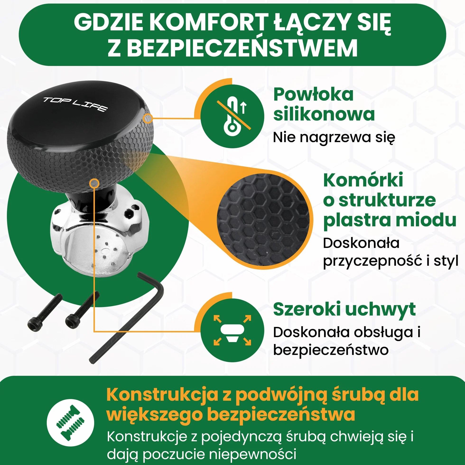 Silikonowa gałka kierownicy Brodie Spinner uniwersalna do samochodu ciągnika kosiarki