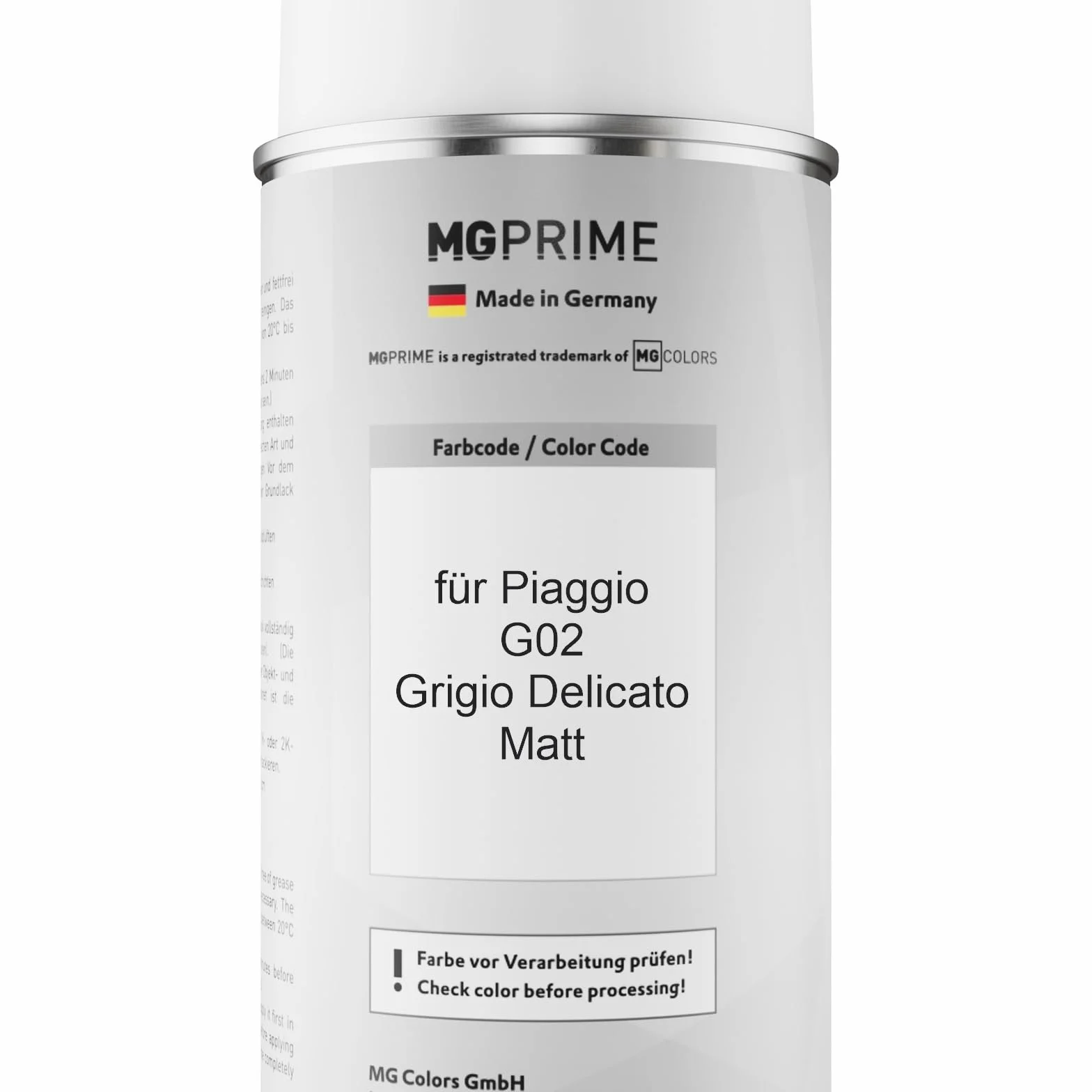 MG PRIME Lakier samochodowy Zestaw puszek z lakierem w sprayu 2K dla Piaggio G02 Grigio Delicato Matt Lakier bazowy 2 komponenty Lakier bezbarwny w sprayu