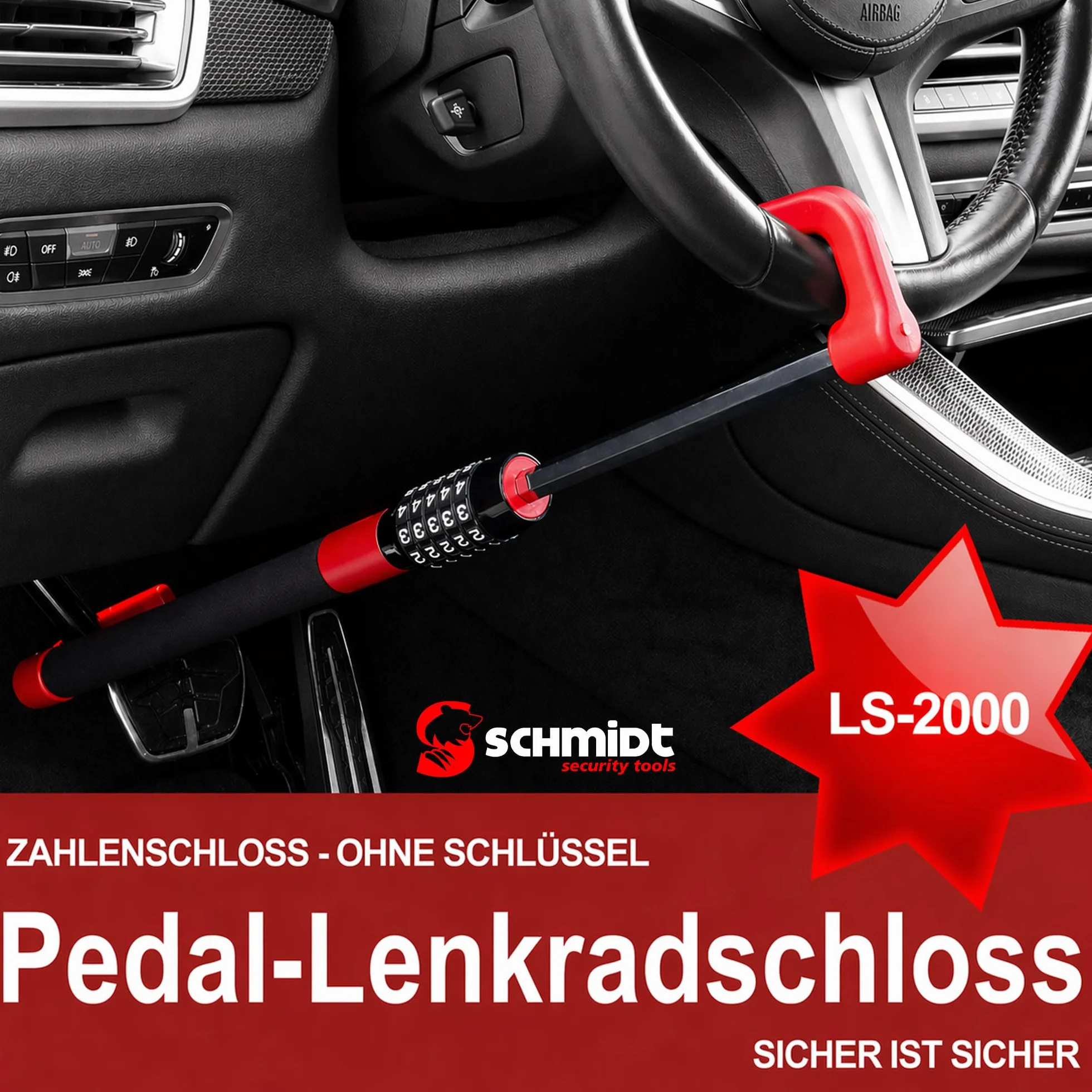 SCHMIDT Security Tools Blokada na i kierownicę LS-2000 49,5-78cm dla samochodów osobowych i ciężarowych, zabezpieczenie przed kradzieżą, z zamkiem liczbowym, blokada ruszenia pojazdem