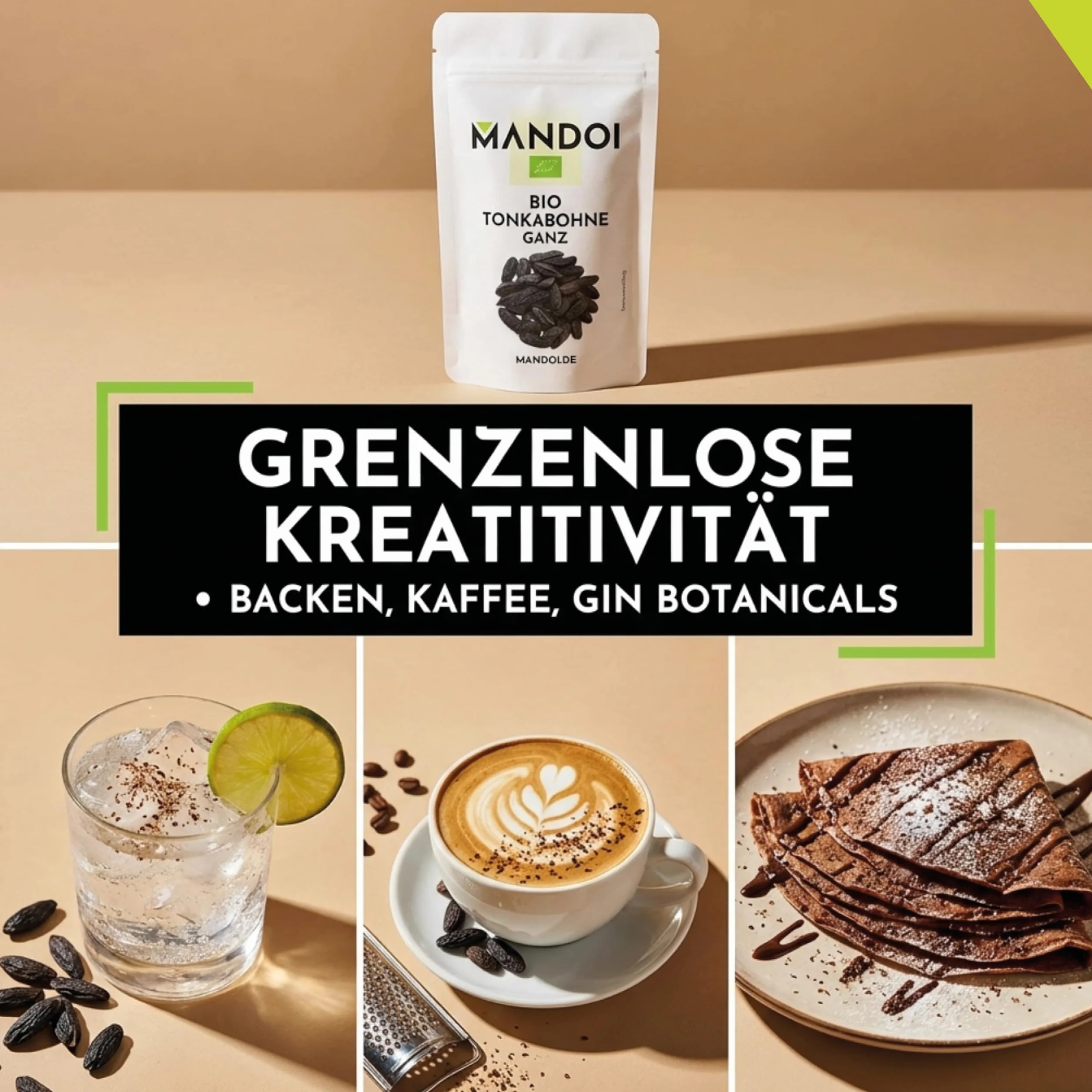 Mandoi BIO Tonkabohne ganz, 10 Stück. Premium BIO Tonkabohnen aus Brasilien. Tonka Bohne Gin Gewürze