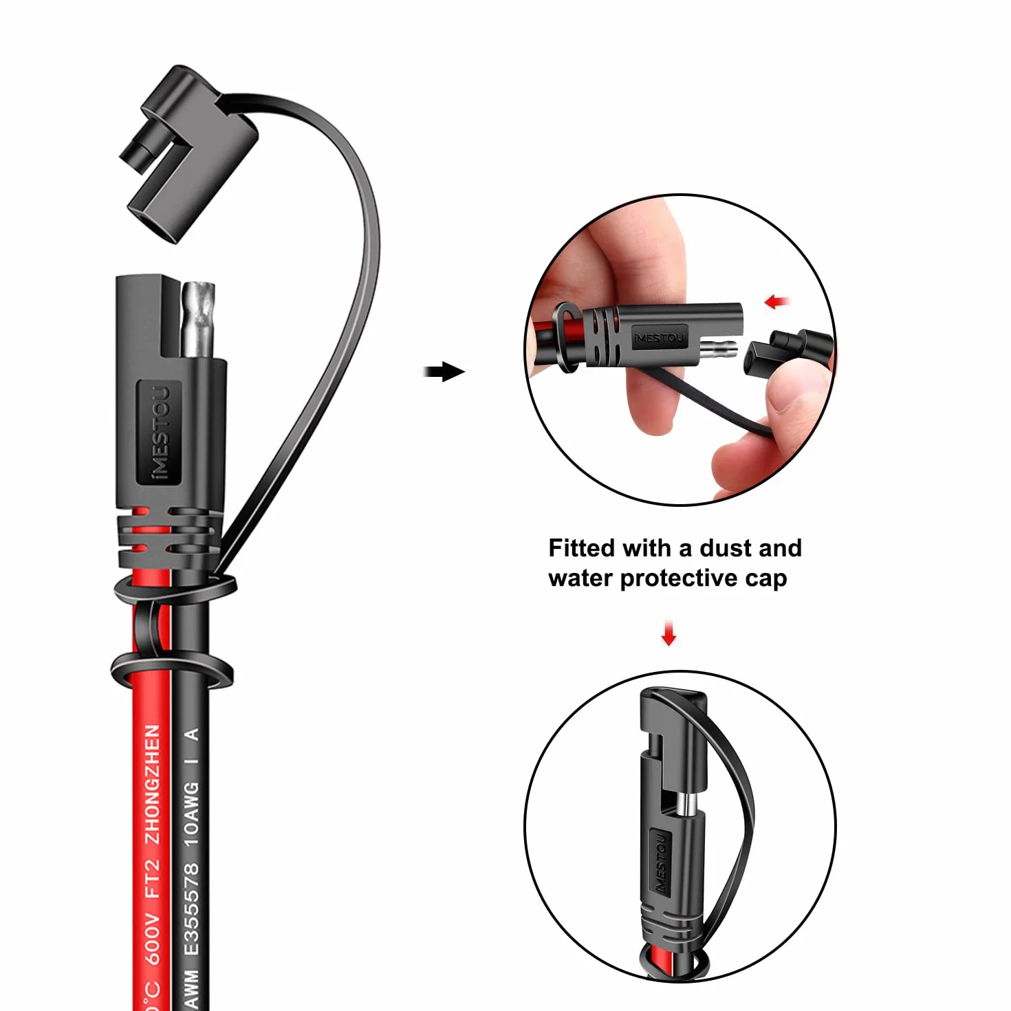 iMESTOU 10AWG SAE Kable 2-pinowe szybkozłączki na oryginalnej uprzęży zaciskowej, kable przedłużające, złącza SAE, do motocykli 12 V/24 V, MTB, kosiarki do trawy, ciężarówki (2)