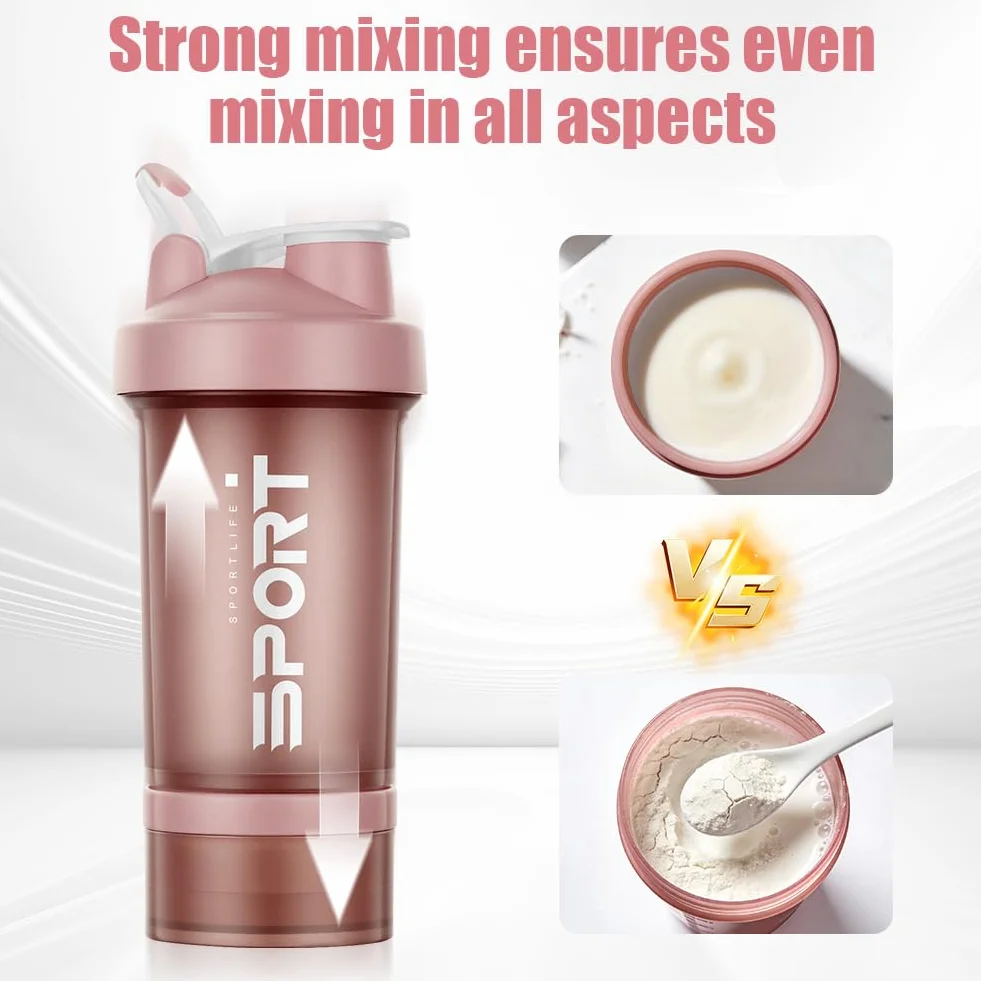 Shaker proteinowy, 2 sztuki po 500ml, butelka shakera proteinowego, shaker fitness z 2 kulkami miksującymi ze stali nierdzewnej, bez BPA ze skalą pomiarową do proszku proteinowego, koktajlu