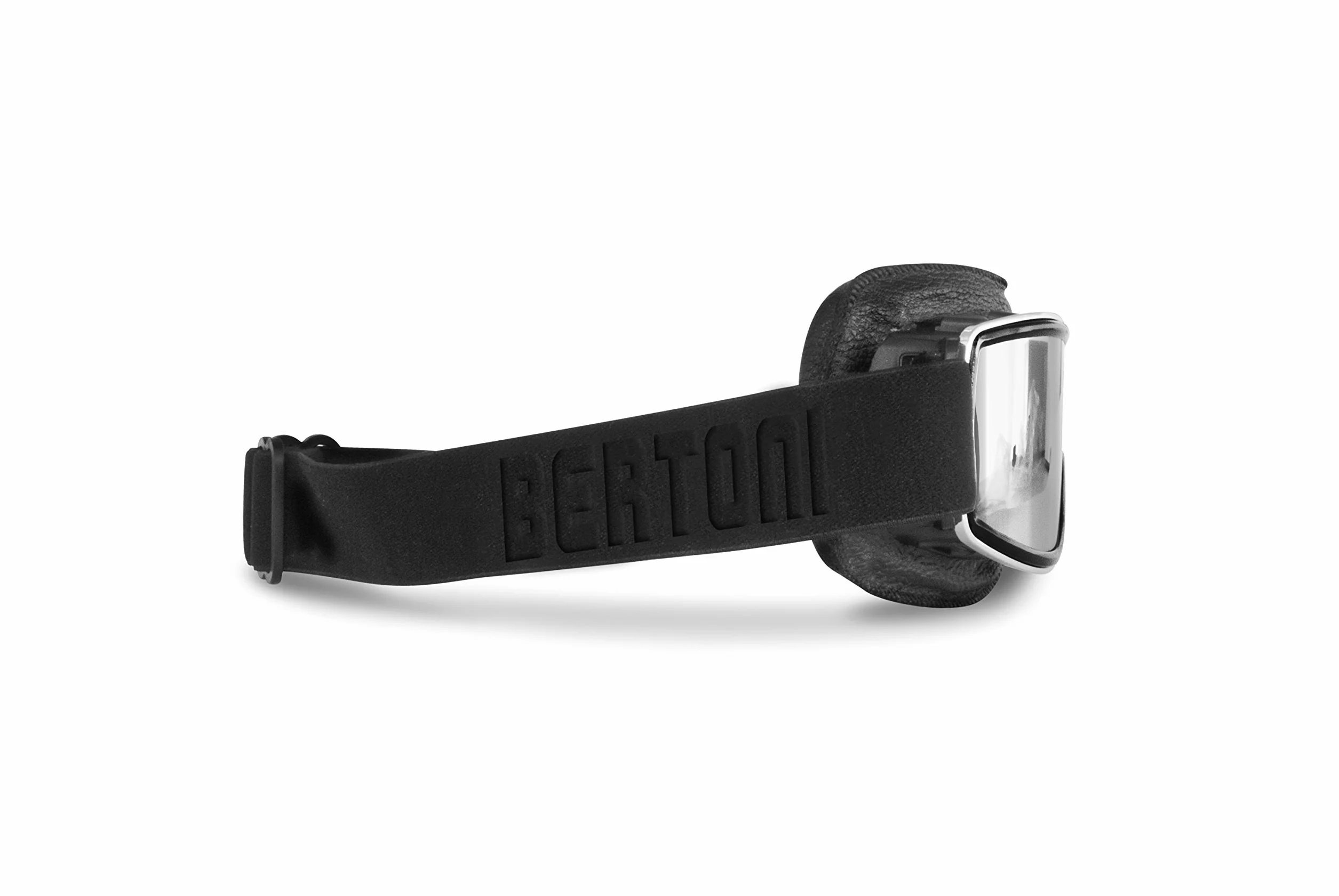 BERTONI Gogle motocyklowe do Harley Davidson Chopper i Scrambler z czarnej skóry i chromowanej oprawki mod. 188