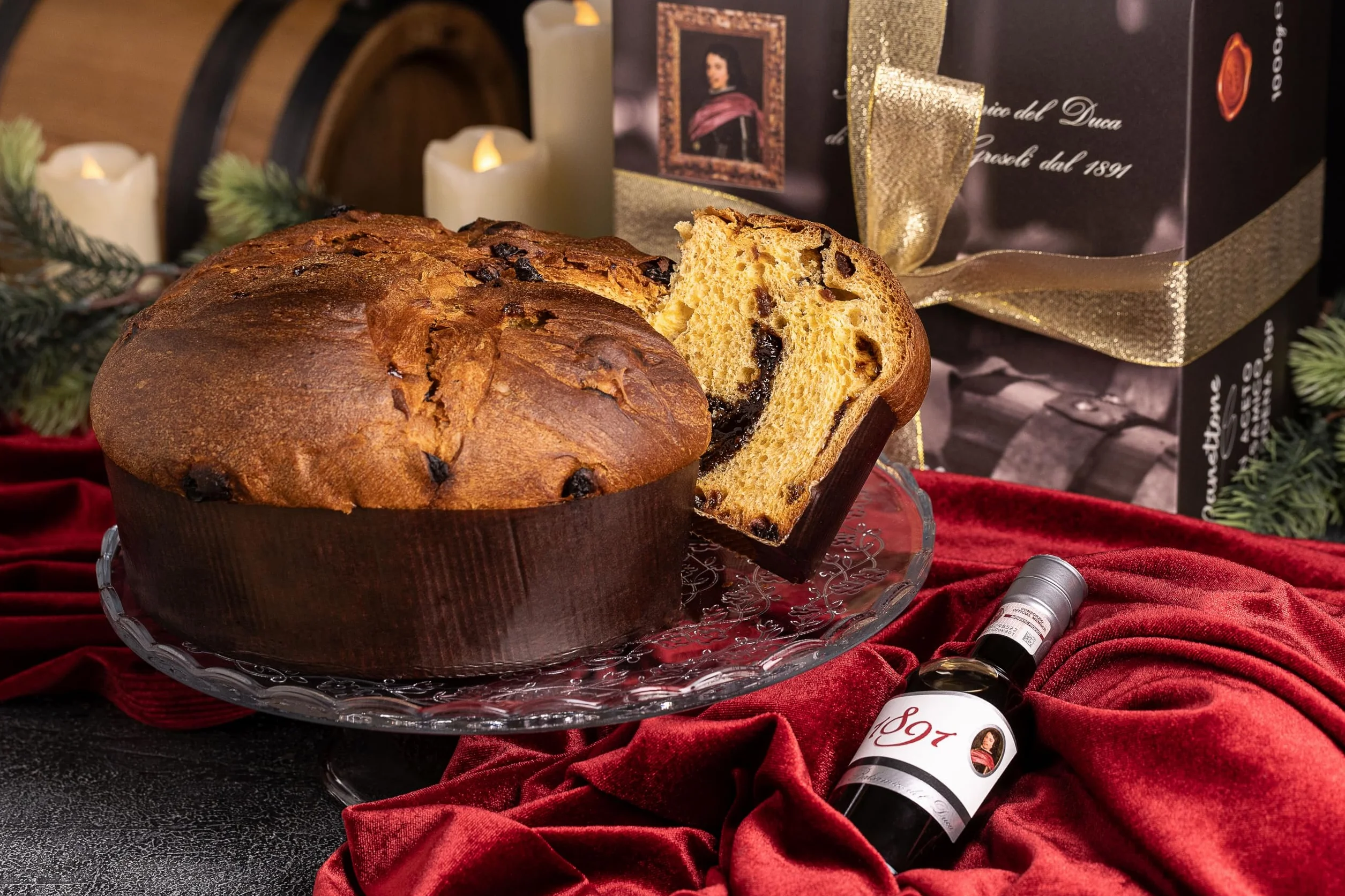 Panettone z "Ocetem balsamicznym z Modeny ChOG" del Duca - Ciasto świąteczne - miękkie ciasto i nadzienie balsamiczne - 1 kg - eleganckie opakowanie