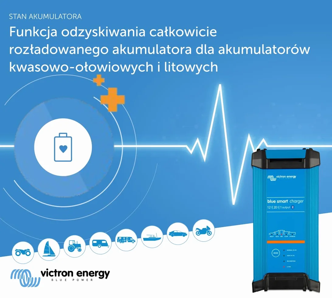 Victron Energy Blue Smart IP22 12-Volt 20 amp 230V, Jedno Wyjście Ładowarka do Akumulatorów CEE 7/7, Bluetooth