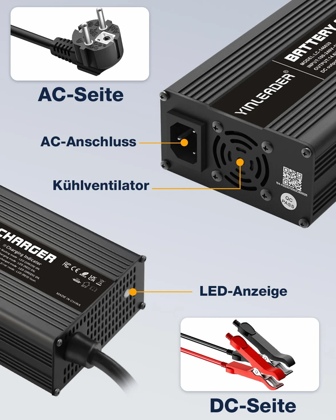 LiFePO4 ładowarka do akumulatora samochodowego 20 A, 12 V, w pełni automatyczna, inteligentna, ochrona wielokrotna, kompaktowy