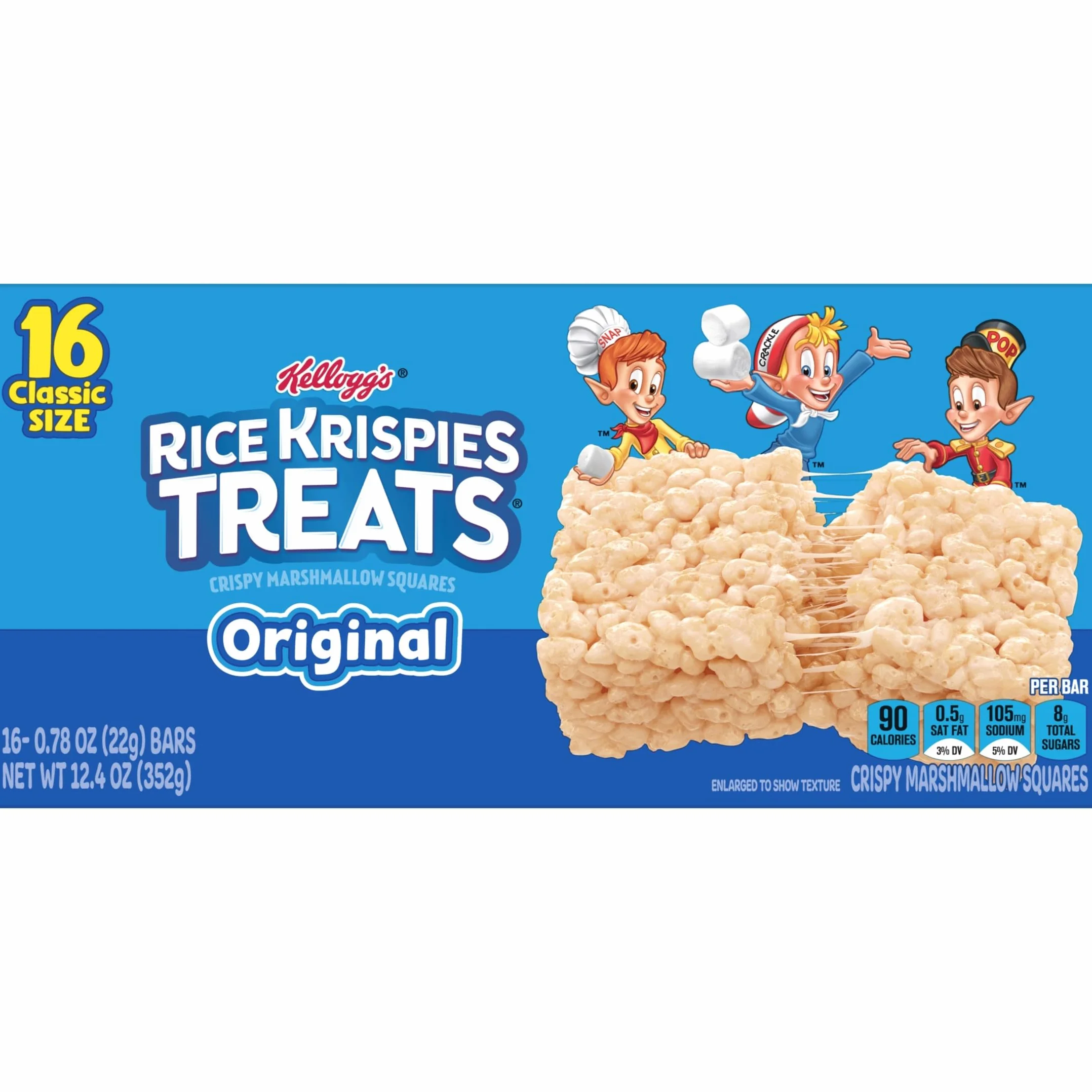Rice Krispies Treats Crispy Marshmallow Squares, Kids Snacks, Snack Bars, Original, 12.4oz Box (16 Bars)