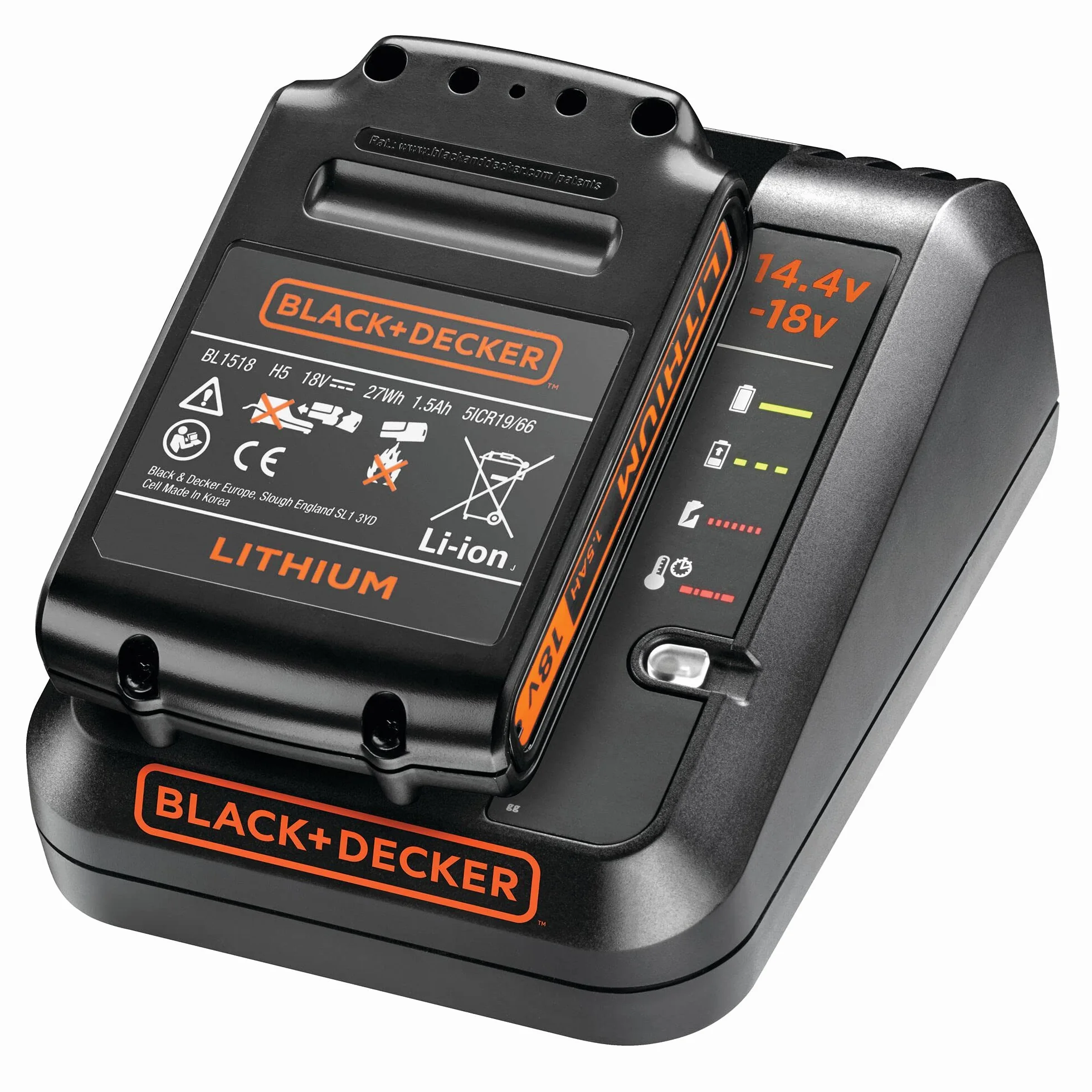 BLACK+DECKER Ładowarka 1Ah do akumulatorów 18 V i 14,4 V, pomarańczowa, BDC1A-QW