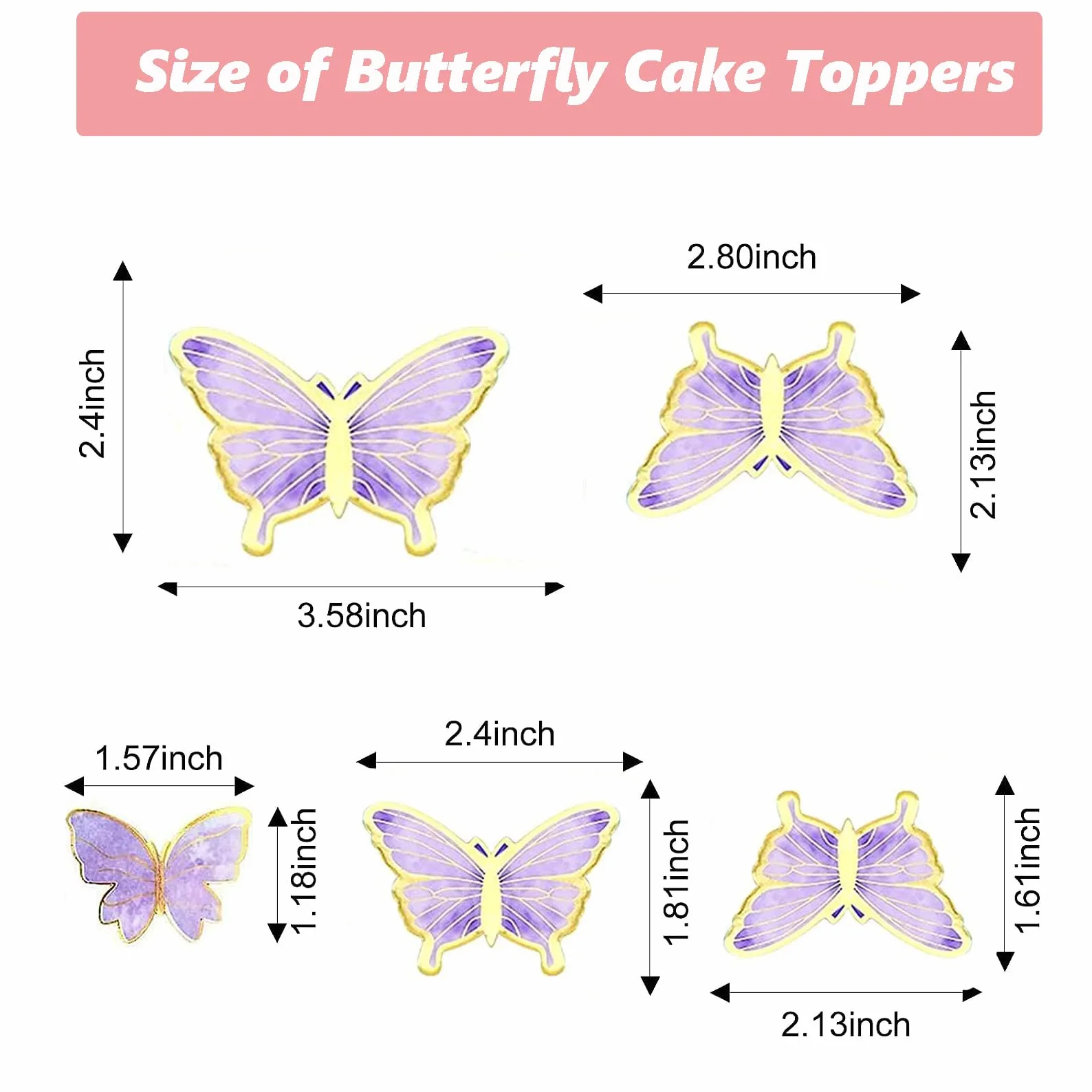 3D Motyl Topper na tort Mieszany rozmiar, Motyl Ozdoby na babeczki, Dekoracje na Ciasto, Mieszany rozmiar, Motyl Topper na Urodziny Motyw Ślubny Artykuły Dekoracja Ścienna - 30 szt. - Różowy