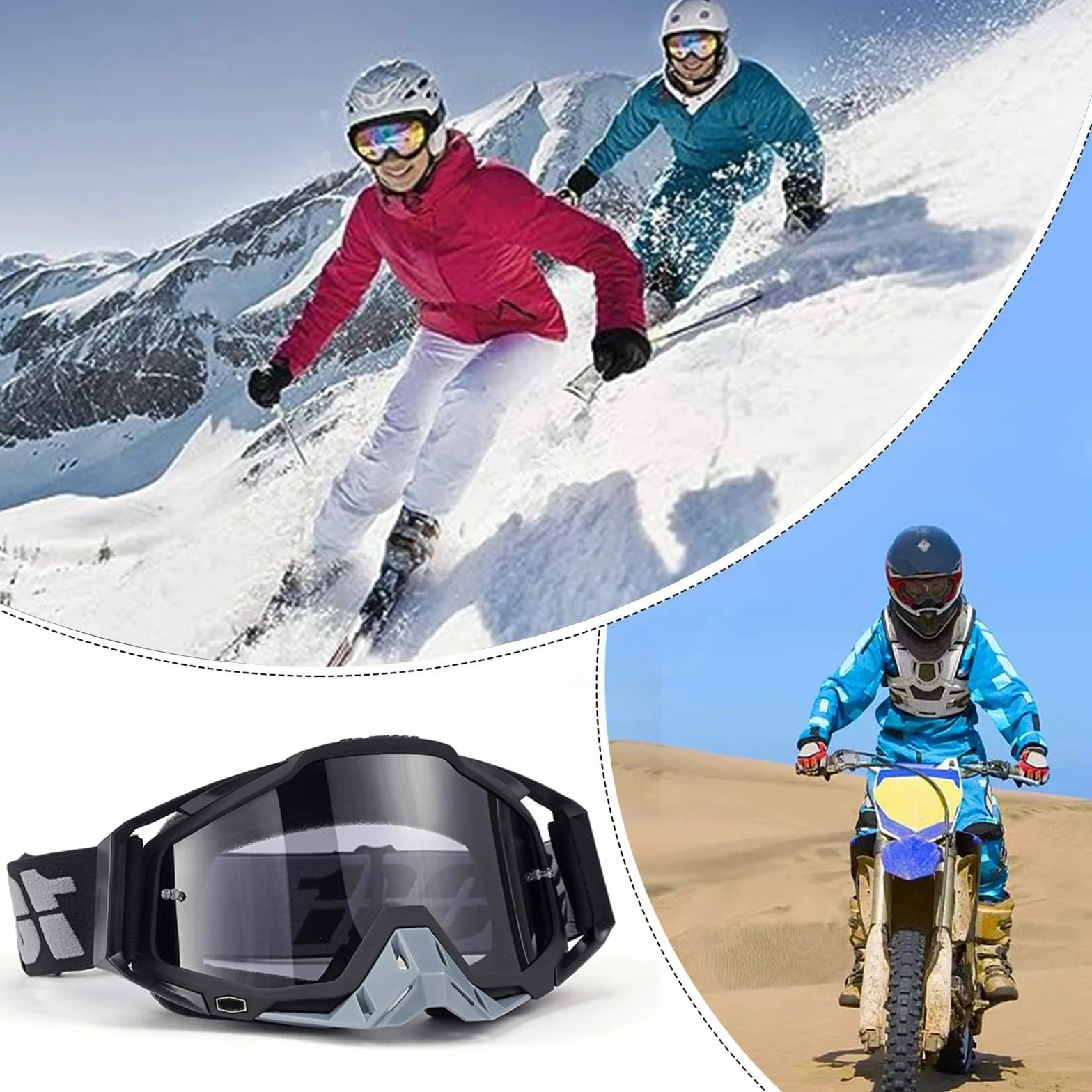 Okulary motocrossowe, wiatroszczelne, pyłoszczelne okulary motocrossowe, gogle narciarskie, okulary do jazdy na rowerze i jazdy na rowerze, ATV, UTV, kolor szary/szary