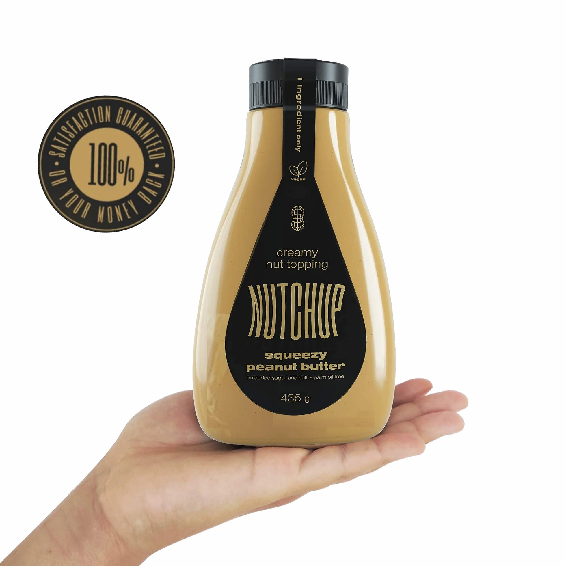 NUTCHUP | Pierwsze wyciskane masło orzechowe nabite w butelkę | Kremowa polewa orzekowa | Butelka 435g (Oryginalny)