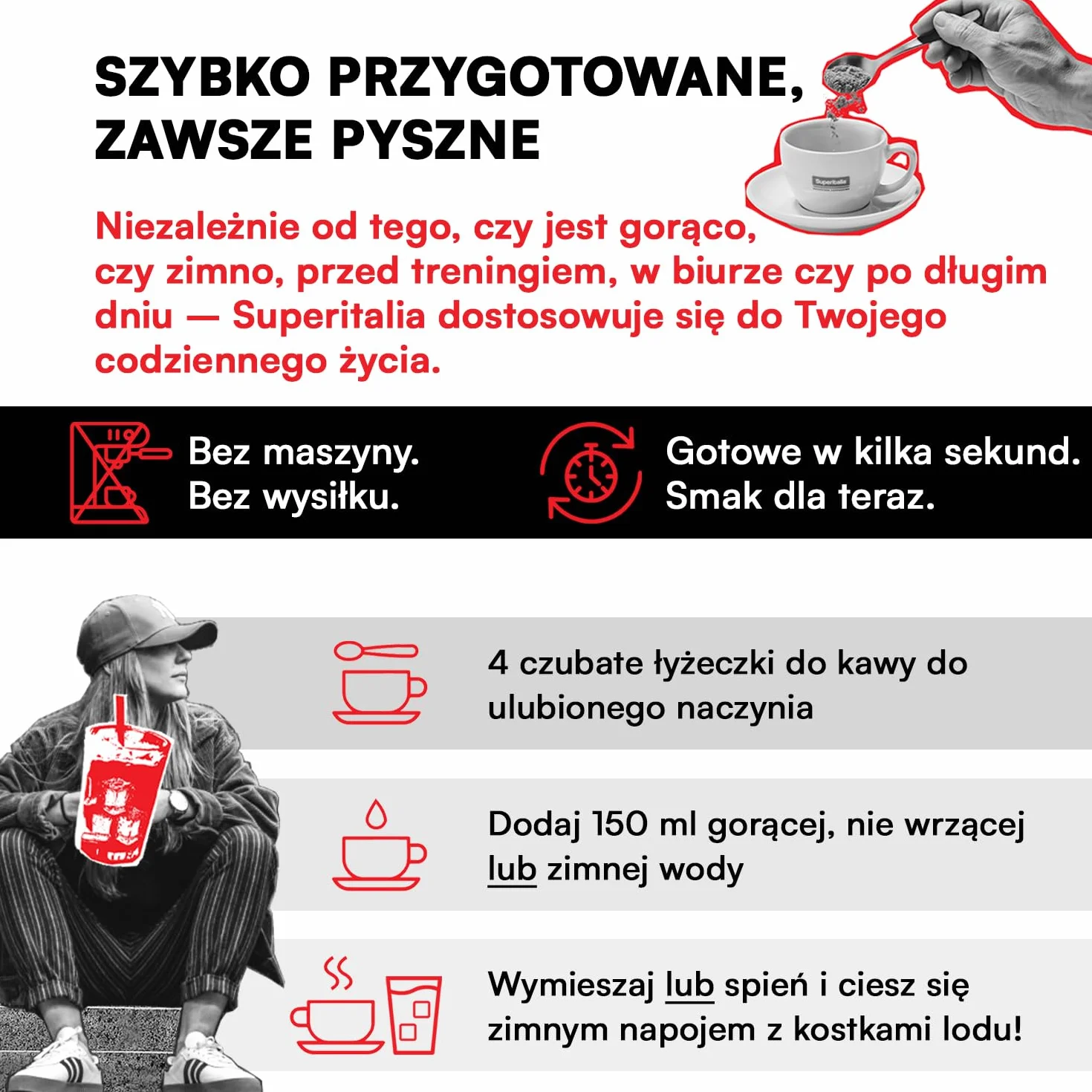 Sustained Energy Boost (11 porcji) - Kawa rozpuszczalna - Kawa Lion's Mane z witaminami i minerałami - Superfood Cappuccino firmy Superitalia - Oficjalny partner Hyrox - Made in Italy