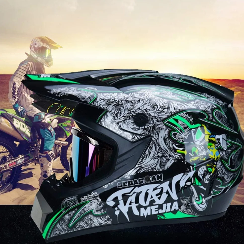 Profesjonalny kask motocrossowy dla dzieci i dorosłych, motocrossowy, dirt bike offroad, kask motocyklowy z goglami ochronnymi, rękawiczkami, osłoną twarzy
