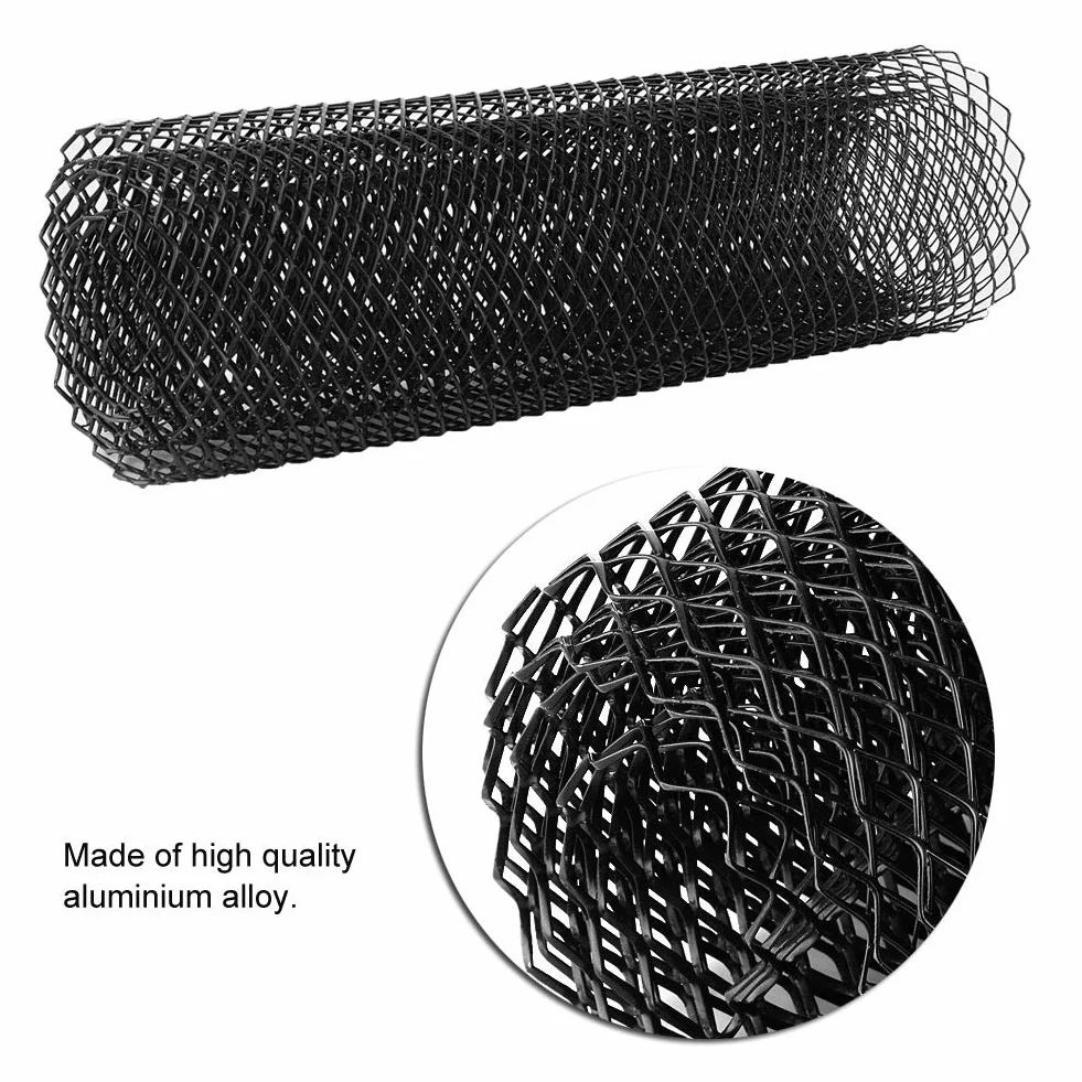 Esenlong Aluminiowa kratka siatkowa, otwór 8 x 16 mm, uniwersalna kratka do wyścigów samochodowych, siatka siatkowa, zderzak, rombowy grill, czarna (100 x 33 cm)