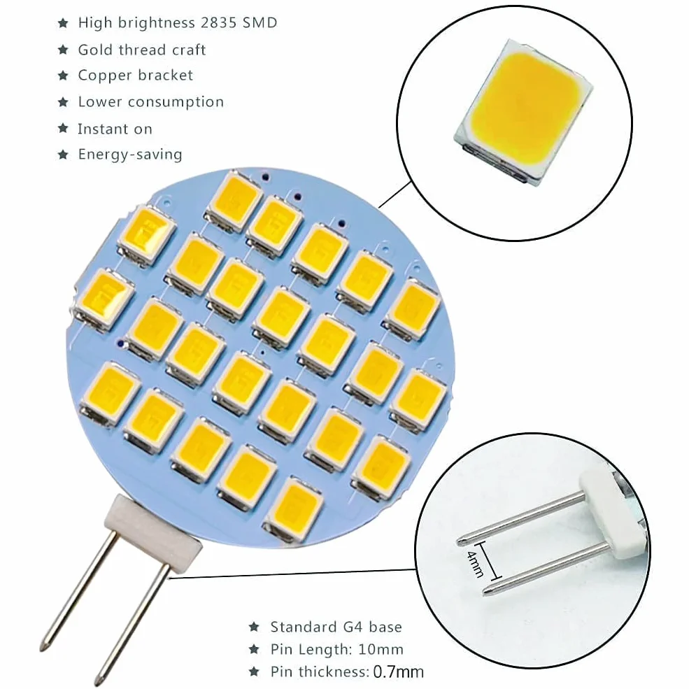 GRV Wymienna żarówka halogenowa 24-2835smd 24-2835smd SUPER jasne światło RV camping - samochód dolna szafka sufitowa DC12V ciepła biel opakowanie 10 szt