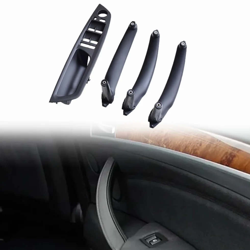 4 szt. ABS Wnętrze klamki do drzwi samochodowych panel wewnętrzny ciągnięcie osłona wykończenia podłokietnik kompatybilny z B-MW E70 E71 E72 X5 X6 2007-2014-czarny