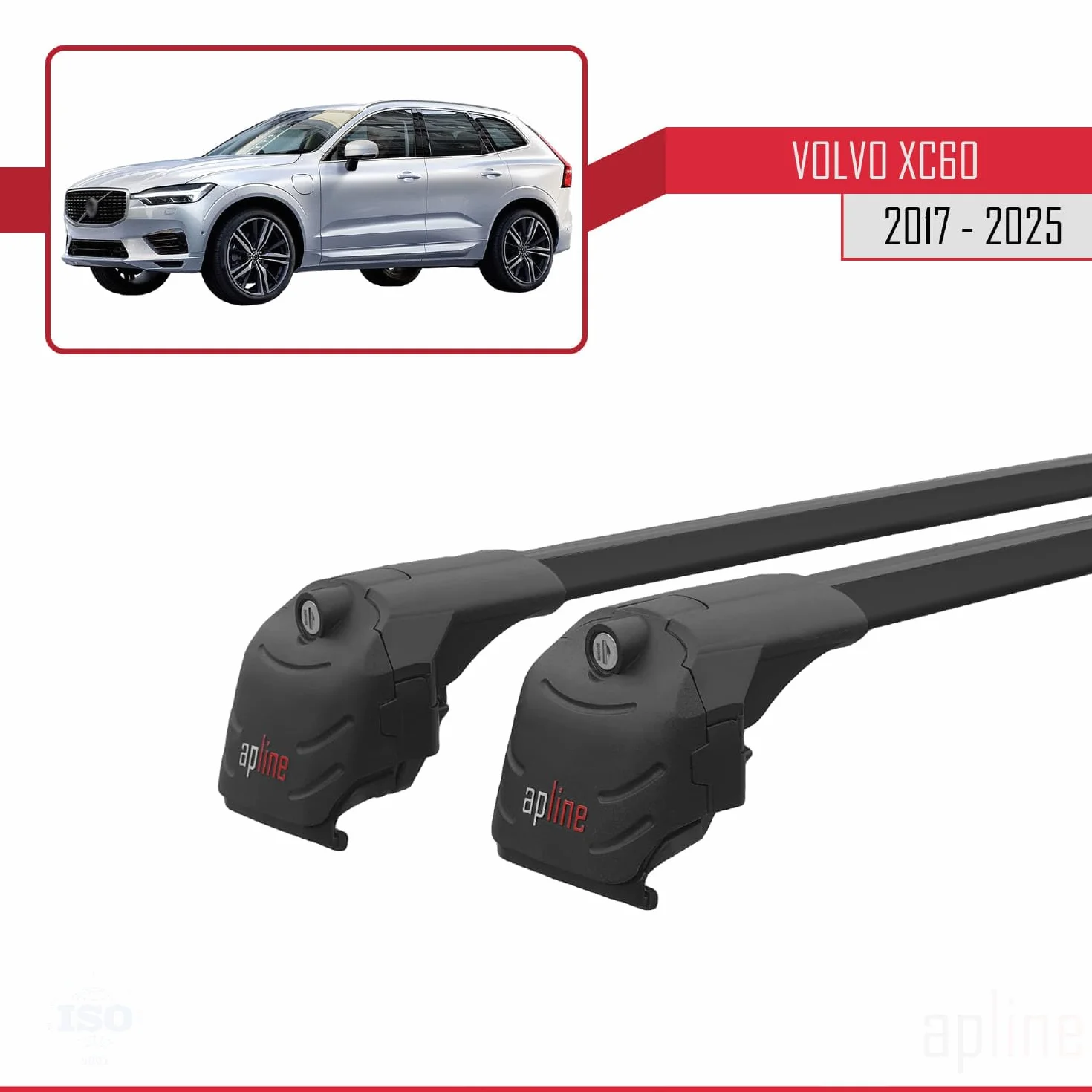 Kompatybilny z Volvo XC60 II 2017-2026 ACE-2 Model Aluminiowe poprzeczki dachowe Czarny 2 szt.