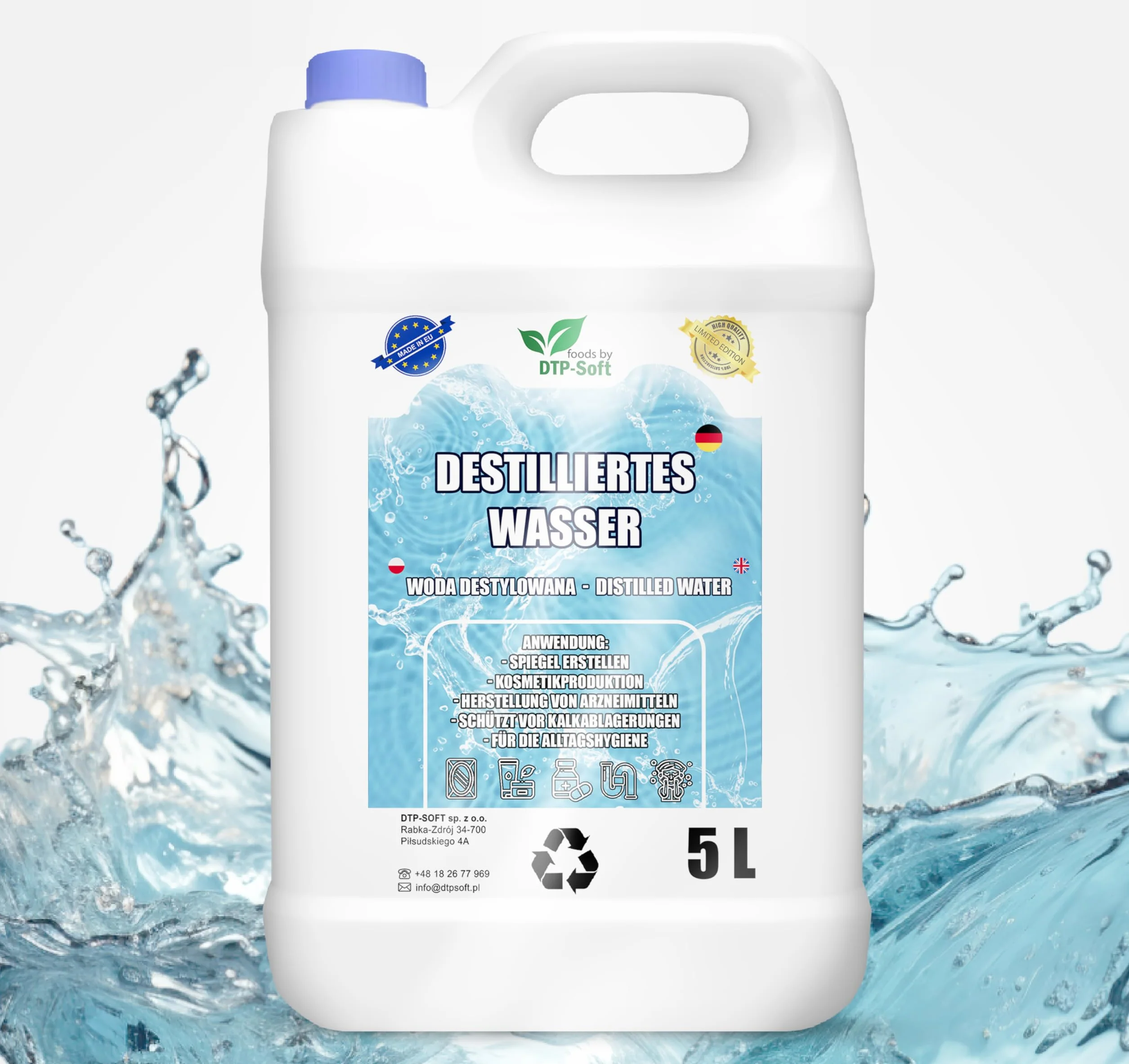 25 litrów wody destylowanej, 100% czystej | woda demineralizowana 5 x 5 l – woda destylowana nadaje się do żelazek, nawilżaczy powietrza, baterii i wielu innych