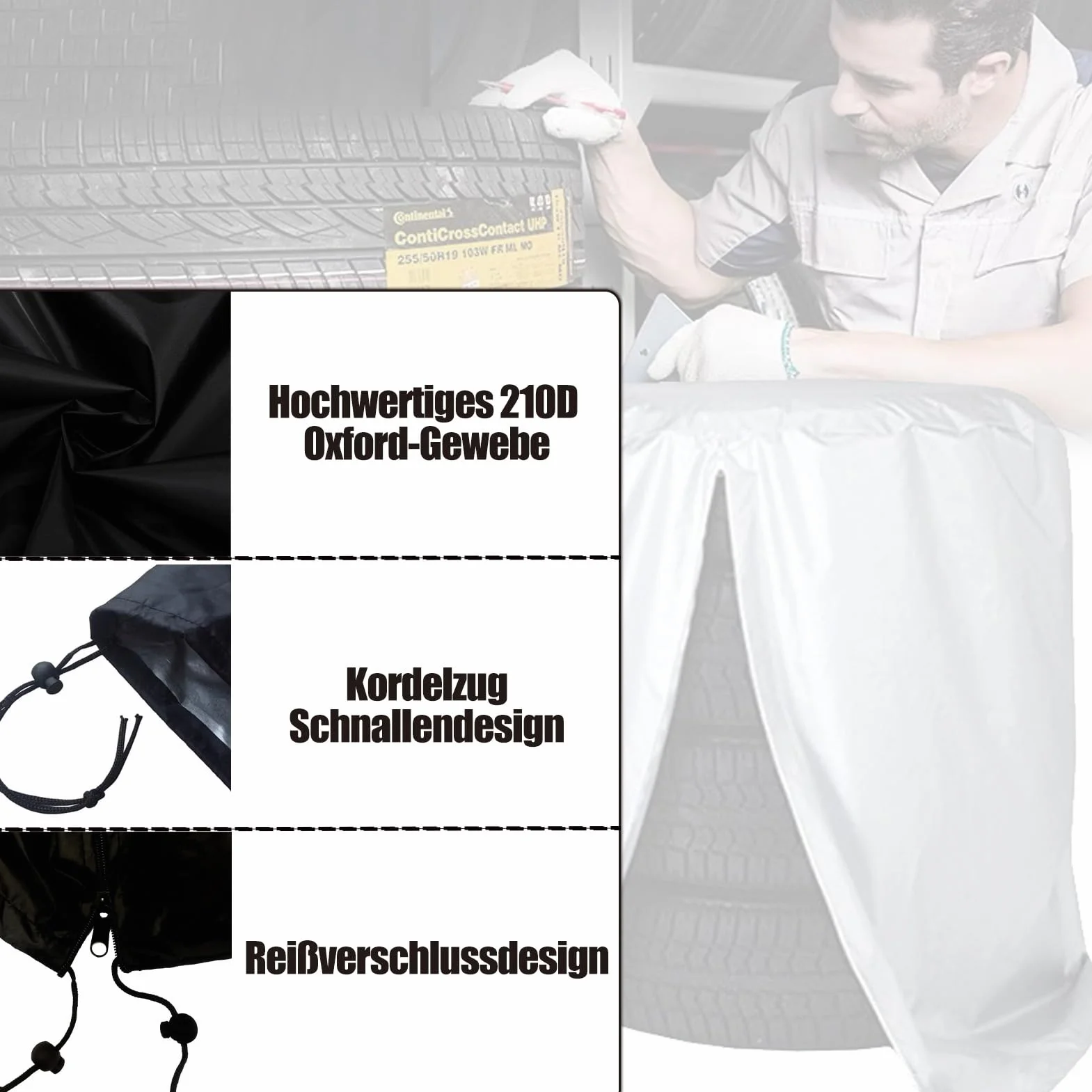 Pokrowiec Ochronny na Oponę Wodoodporny 210D Oxford Srebrny M 73x110cm