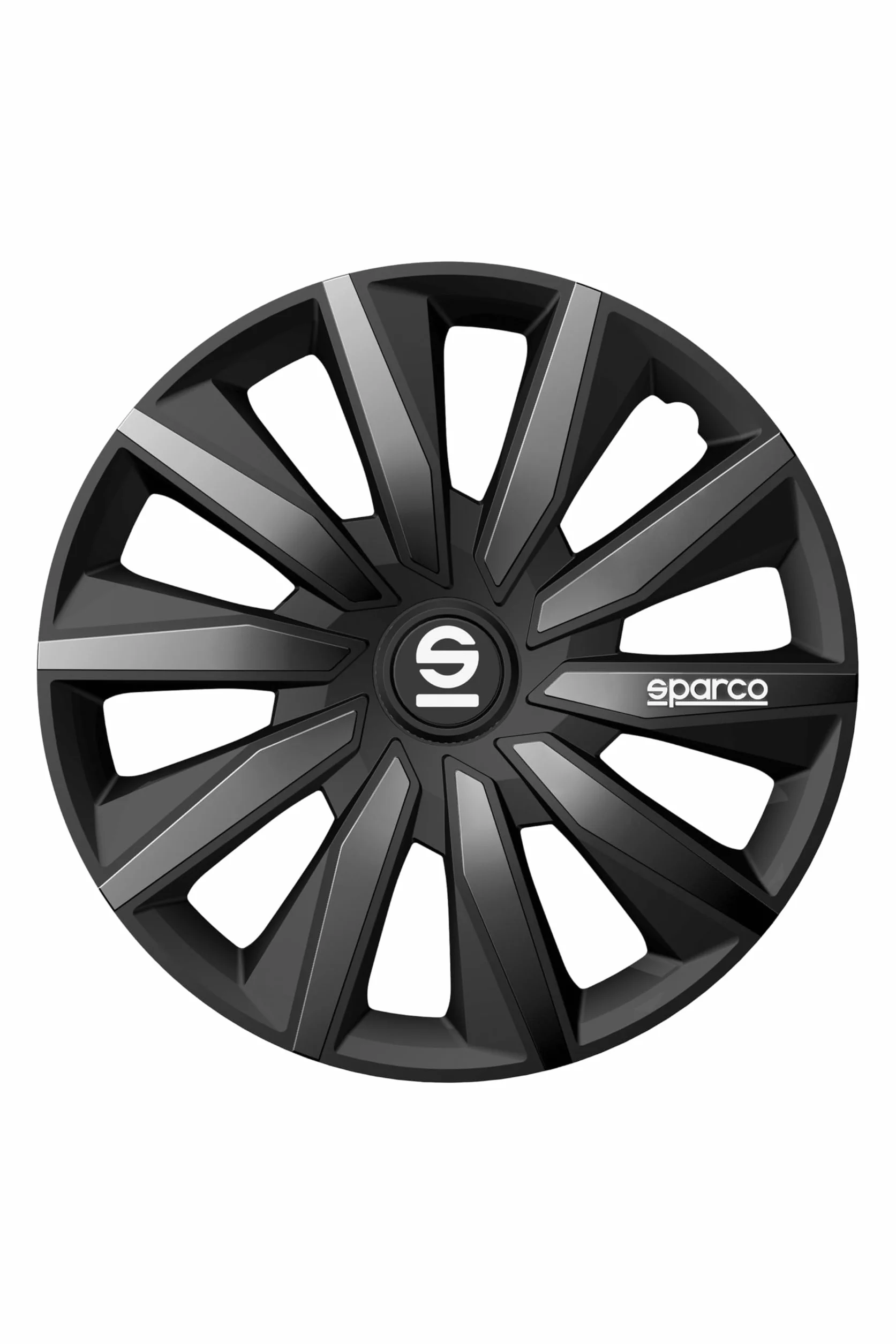 Sparco Zestaw 4 kołpaków o średnicy 15 cali, model Milano, czarny/szary, sportowy design do felg samochodowych; wytrzymała i trwała konstrukcja