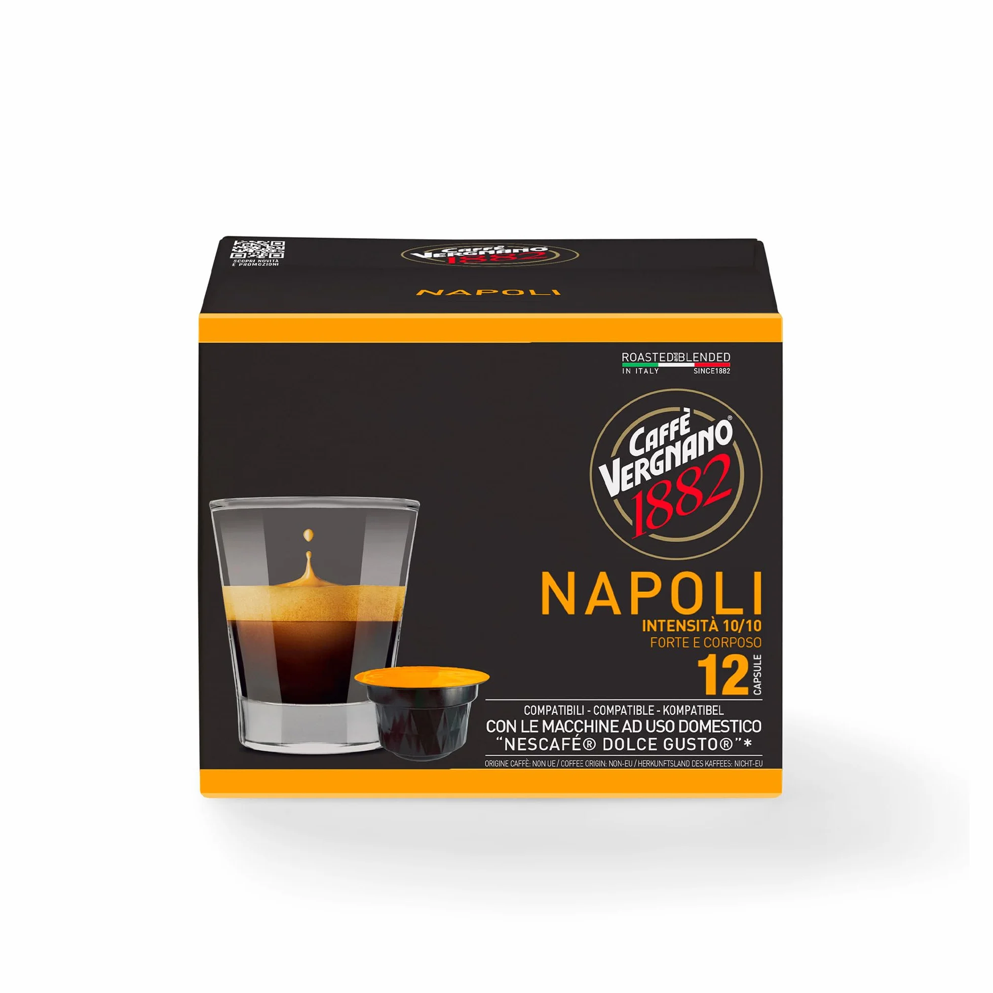 Caffè Vergnano 1882 Kapsułki do kawy kompatybilne z Nescafé Dolce Gusto, Napoli - 1 opakowanie 12 kapsułek