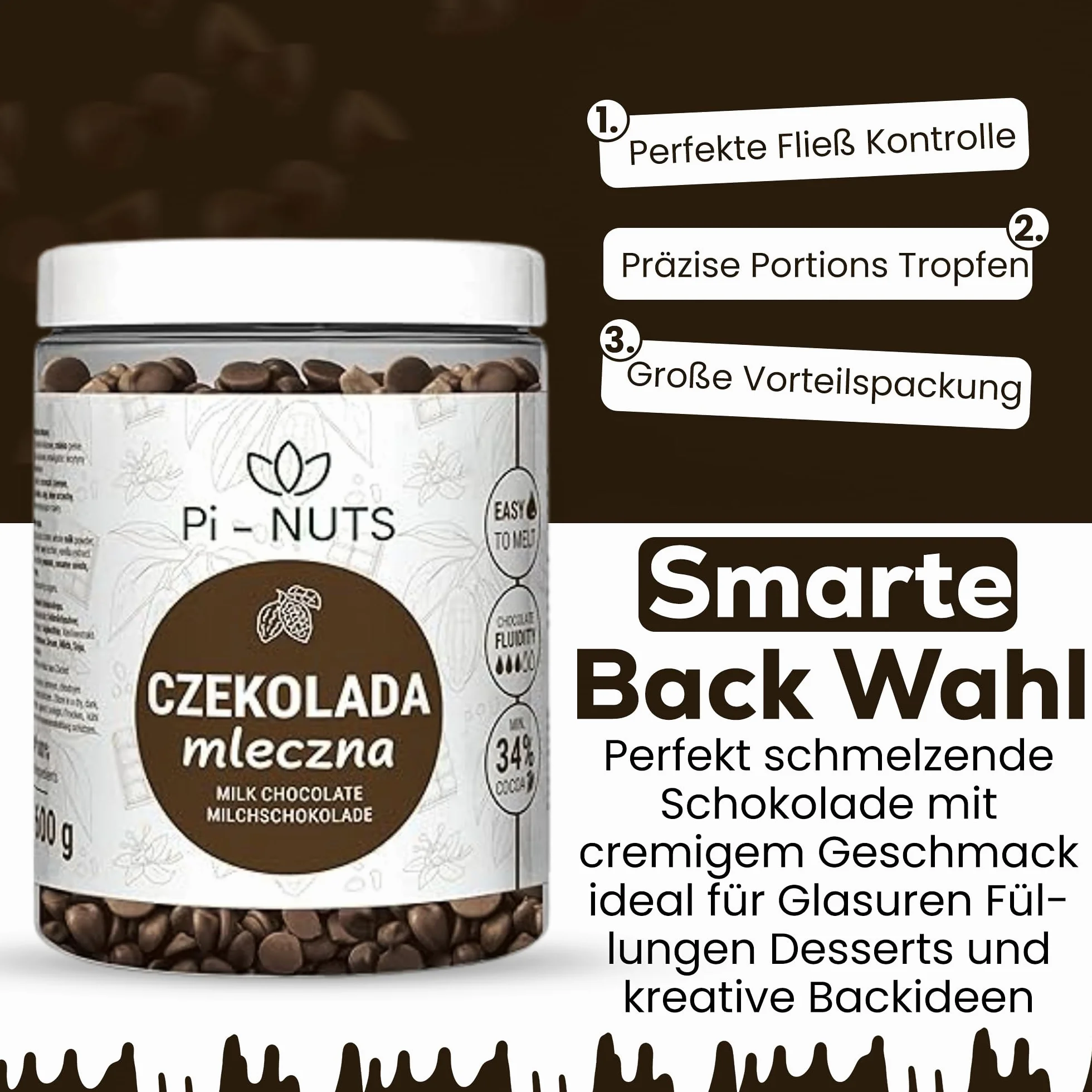 Czekolada mleczna 34% 600g dropsy do deserów