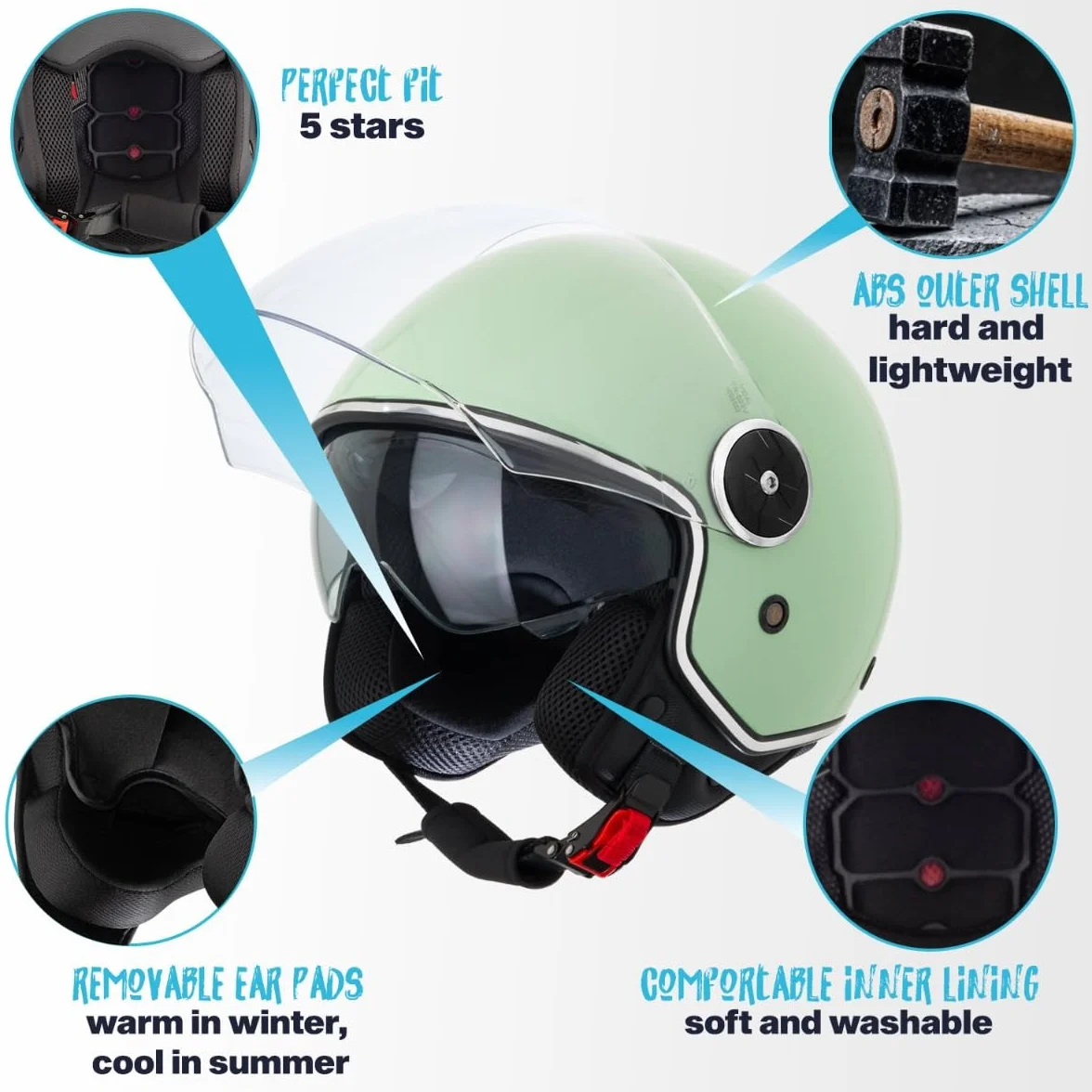 VINZ Pavia kask typu jet z podwójnym wizjerem, modny kask na skuter, rozmiar XS-XXL, kask typu jet z osłoną przeciwsłoneczną, certyfikat ECE 22.06