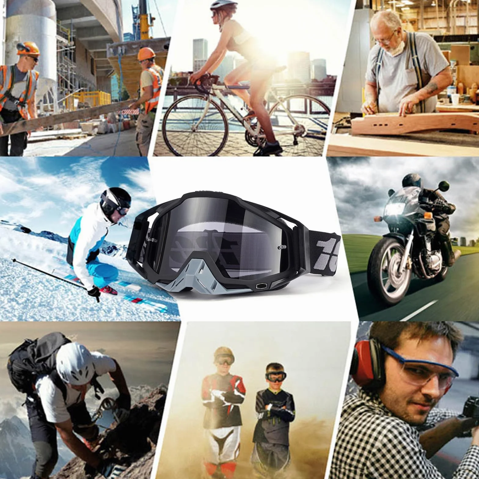 Okulary motocrossowe, wiatroszczelne, pyłoszczelne okulary motocrossowe, gogle narciarskie, okulary do jazdy na rowerze i jazdy na rowerze, ATV, UTV, kolor szary/szary