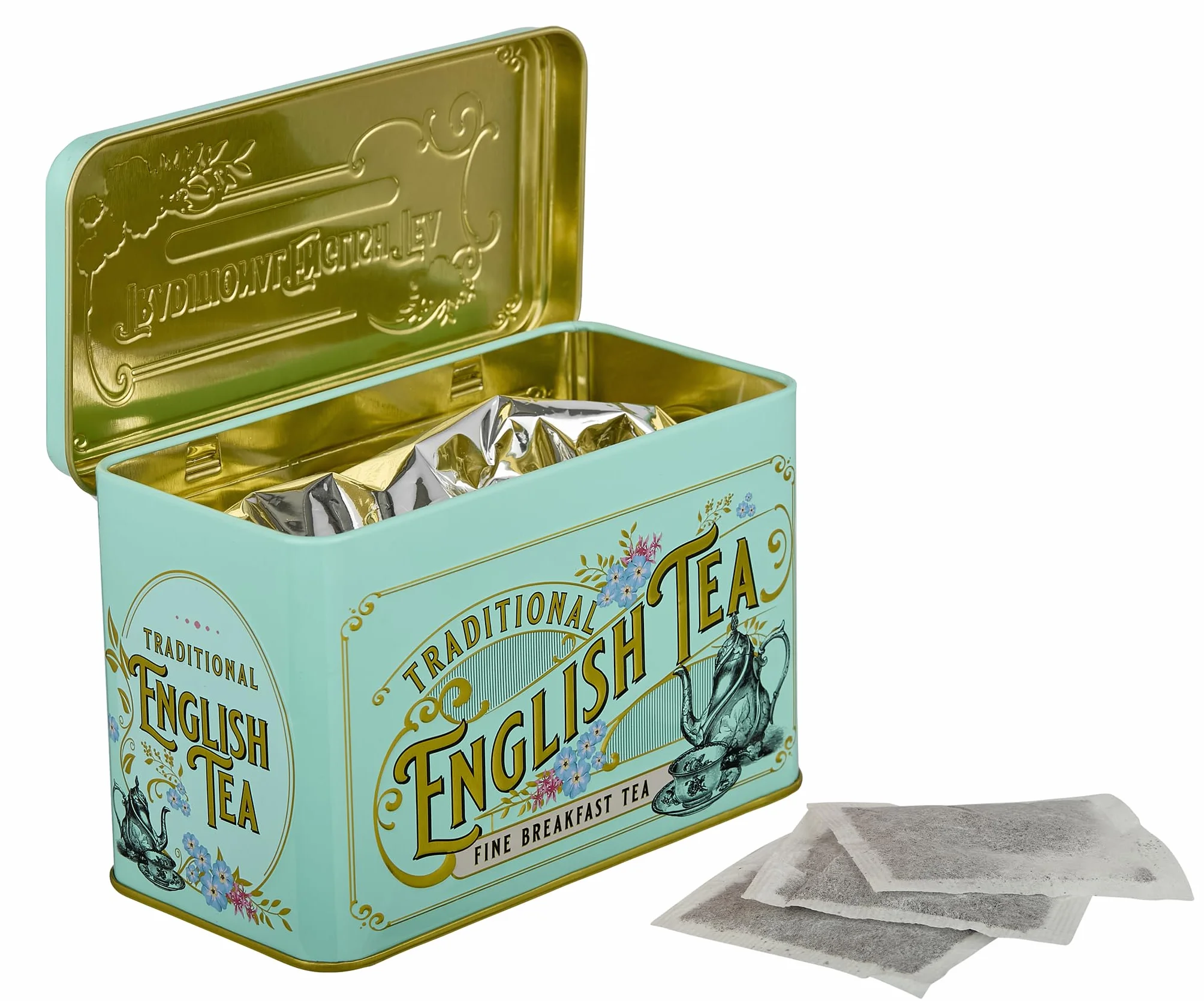 New English Teas Vintage wiktoriańska puszka na herbatę z 40 angielskimi saszetkami do herbaty na śniadanie