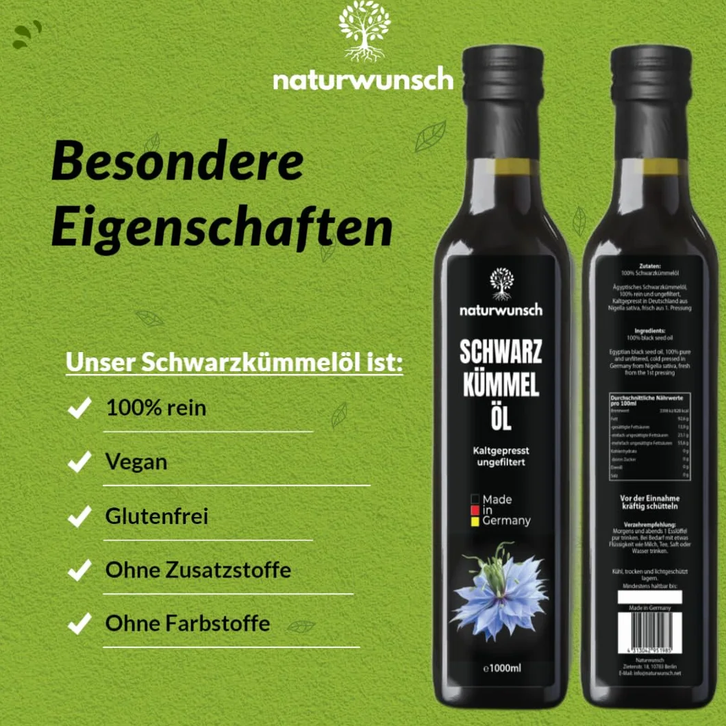 Olej z czarnuszki 1000 ml niefiltrowany tłoczony na zimno z Egiptu Nigella sativa